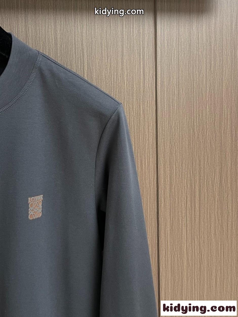シンプル 洗練された コットン 長袖Tシャツ ロエベ Tシャツ 偽物 グレー-2