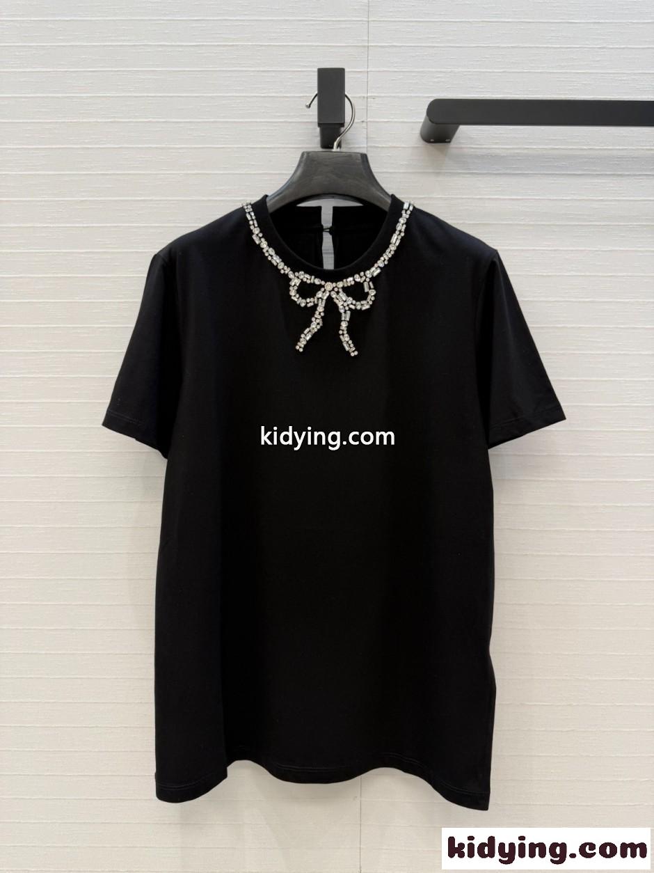 ビジュー装飾 コットン 半袖Tシャツ ヴァレンティノ Tシャツ 偽物 ブラック-0