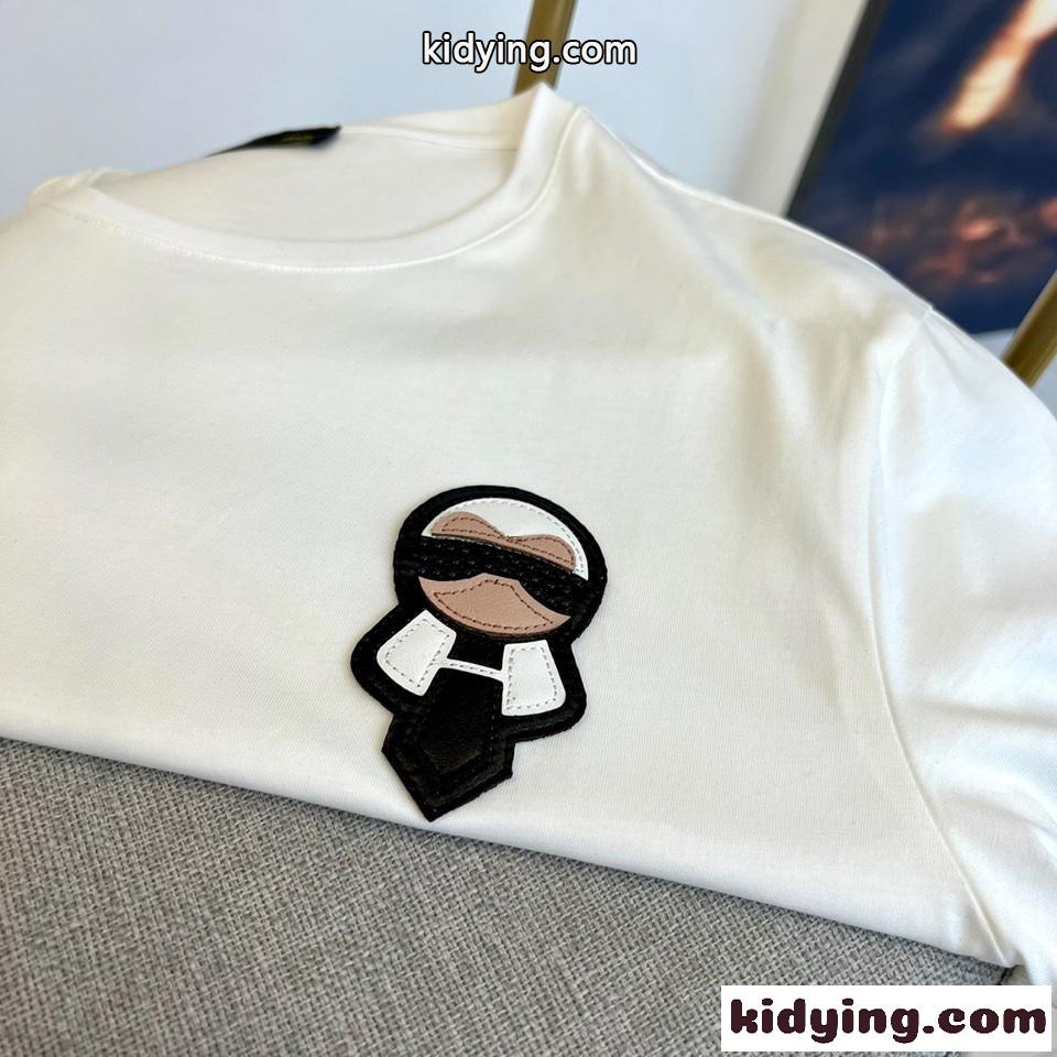 レザーパッチ付き クルーネック フェンディ 半袖Tシャツ コピー ホワイト-2