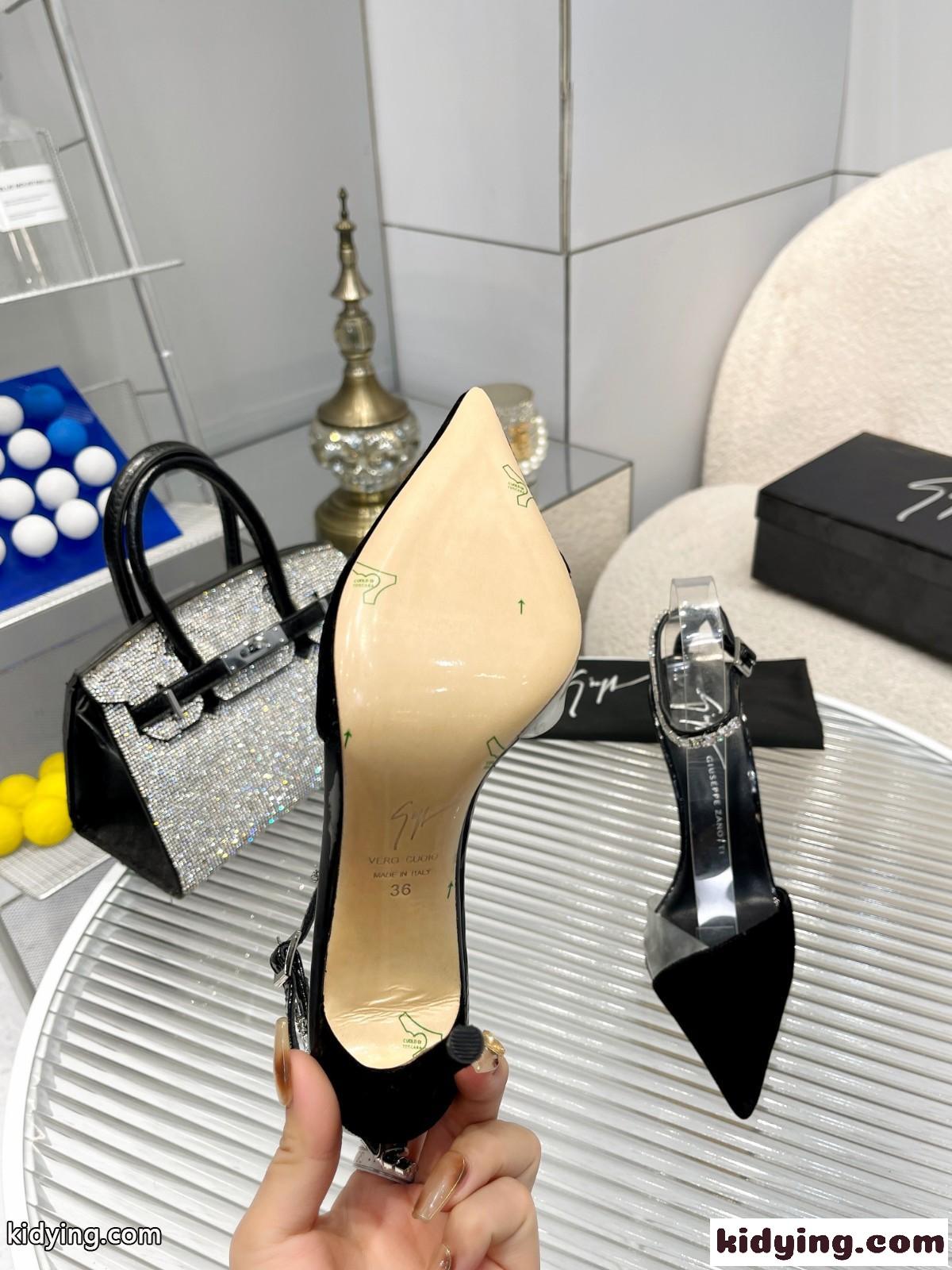 女性らしい サテン 10.5cm ハイヒール ジュゼッペ・ザノッティ サンダル コピー ブラック-3