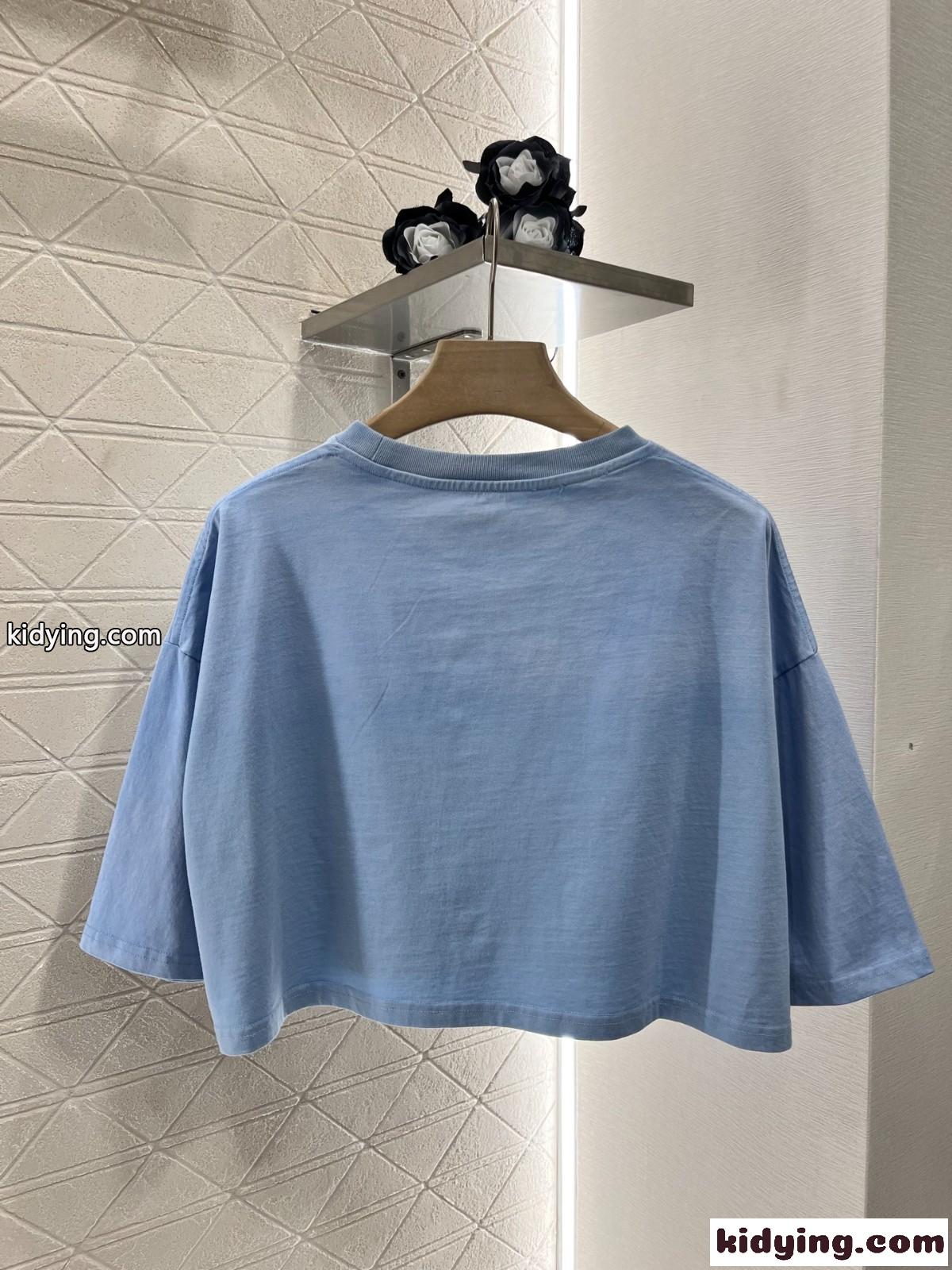 カジュアル アナグラム クロップドTシャツ ロエベ Tシャツ コピー ライトブルー-2