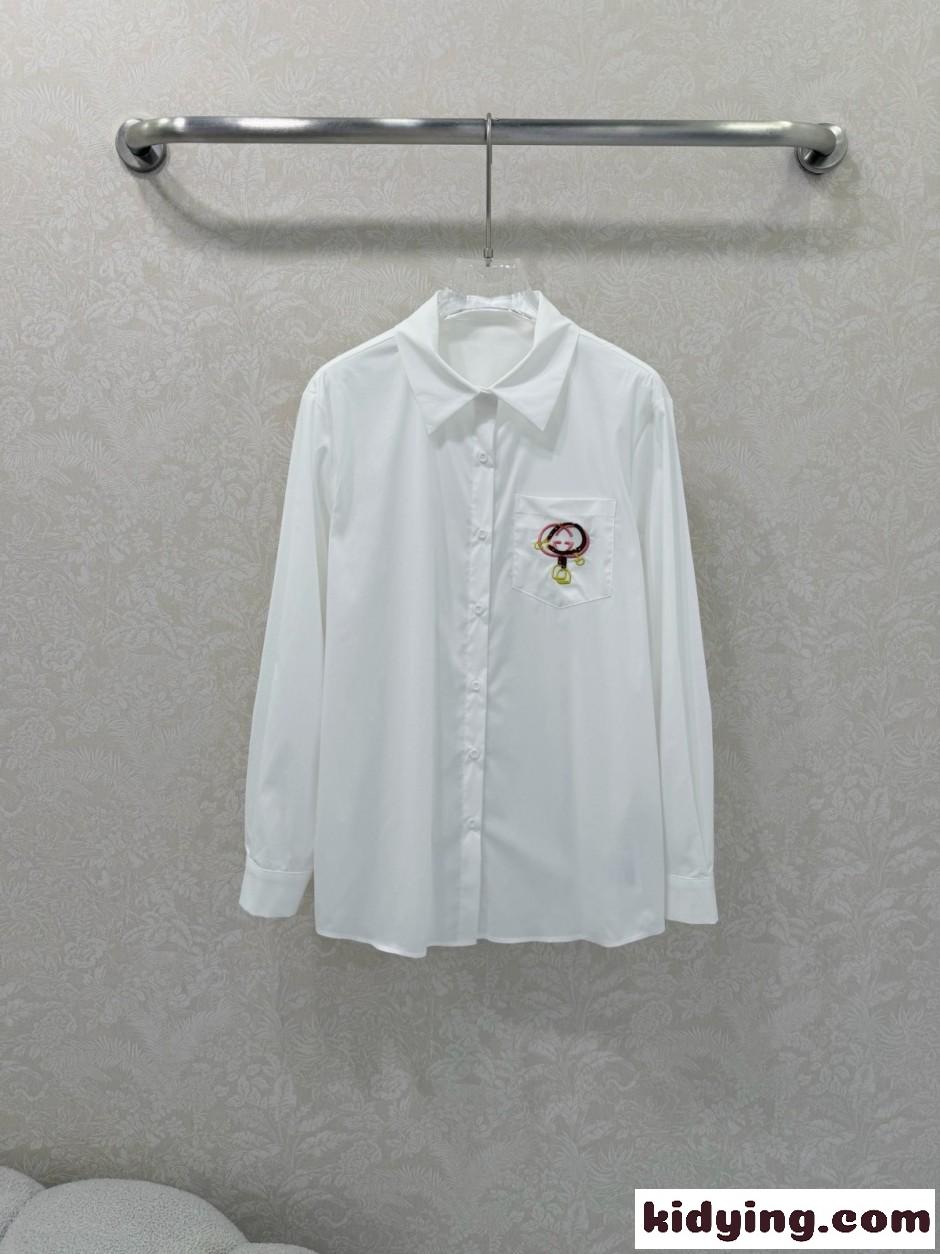 刺繍入り コットンブレンドシャツ グッチ シャツ コピー ホワイト-1