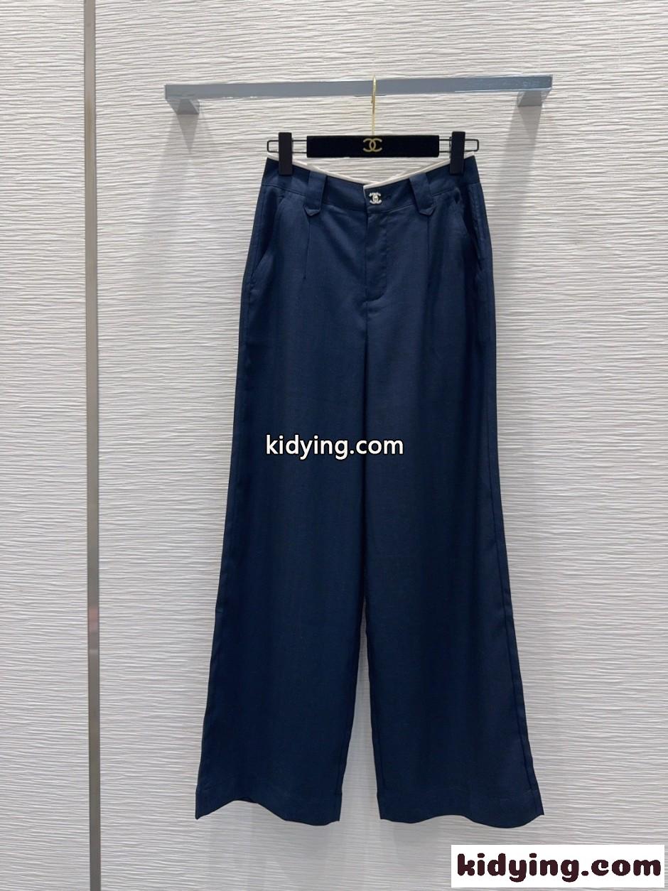 上品 カジュアル リネンパンツ シャネル パンツ コピー ネイビー-0