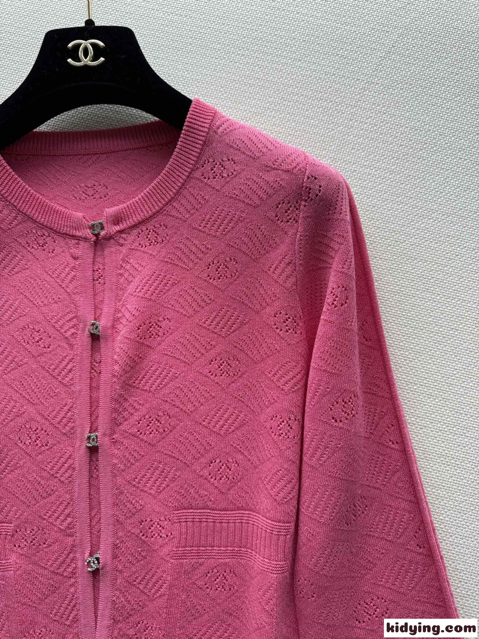 ウール&コットン ジャガード カーディガン シャネル ニット 偽物 ピンク-2