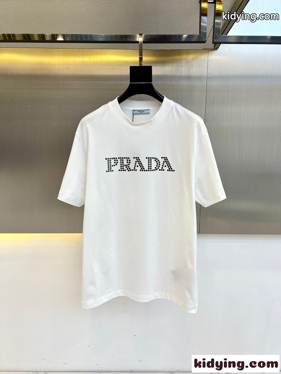 シンプル ロゴ入り コットン 半袖Tシャツ プラダ Tシャツ 偽物 ホワイト-0