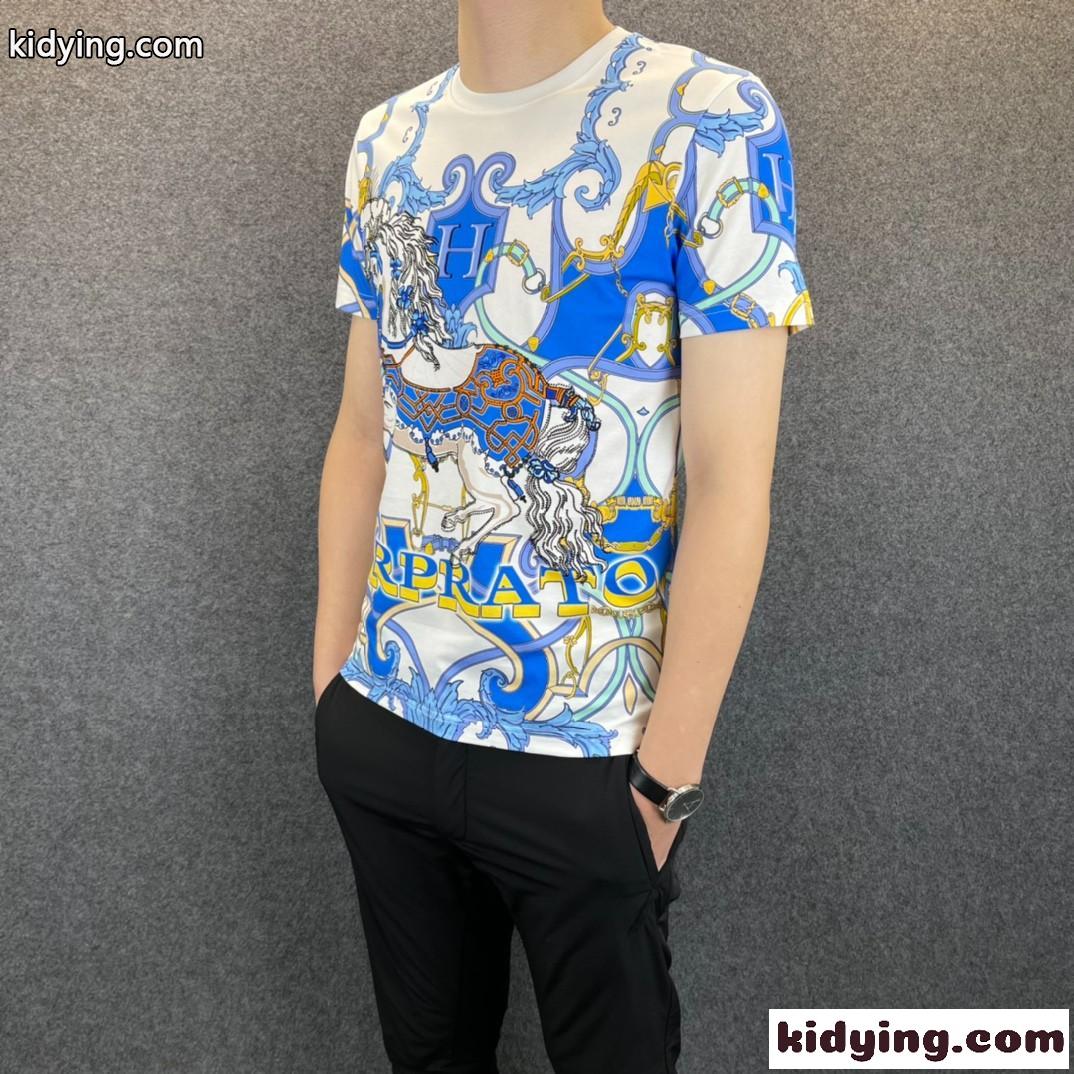 2022春夏 新作 メンズ 半袖Tシャツ ラウンドネック エルメス Tシャツ コピー プリント カジュアル 柔らかい 快適-1
