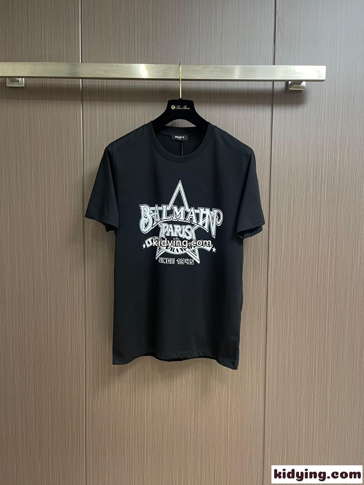 Balmain スター プリント 半袖Tシャツ バルマン Tシャツ コピー ブラック-0