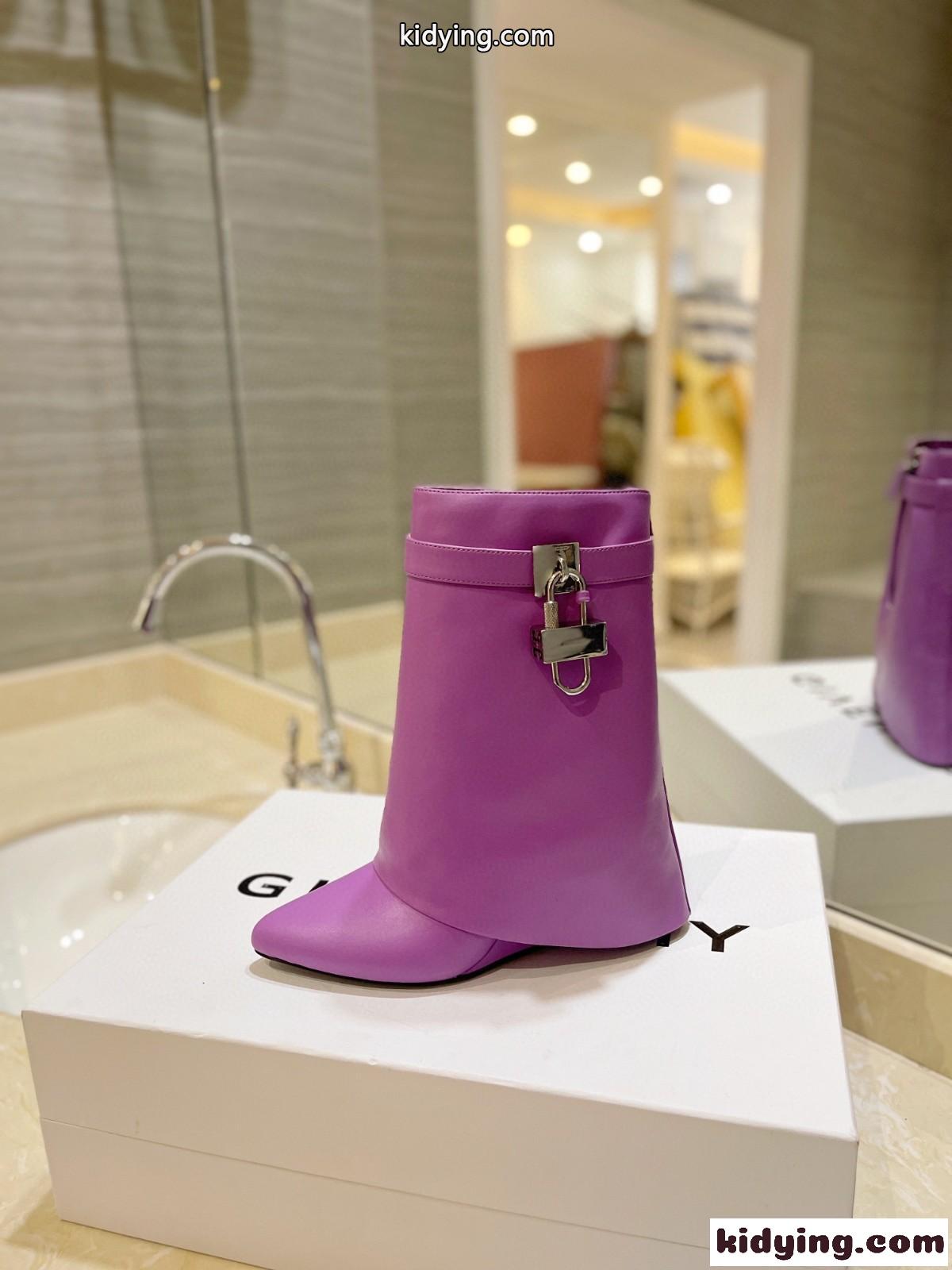 大人気 シャークロック アンクルブーツ レザー ジバンシィ ブーツ スーパーコピー パープル-2