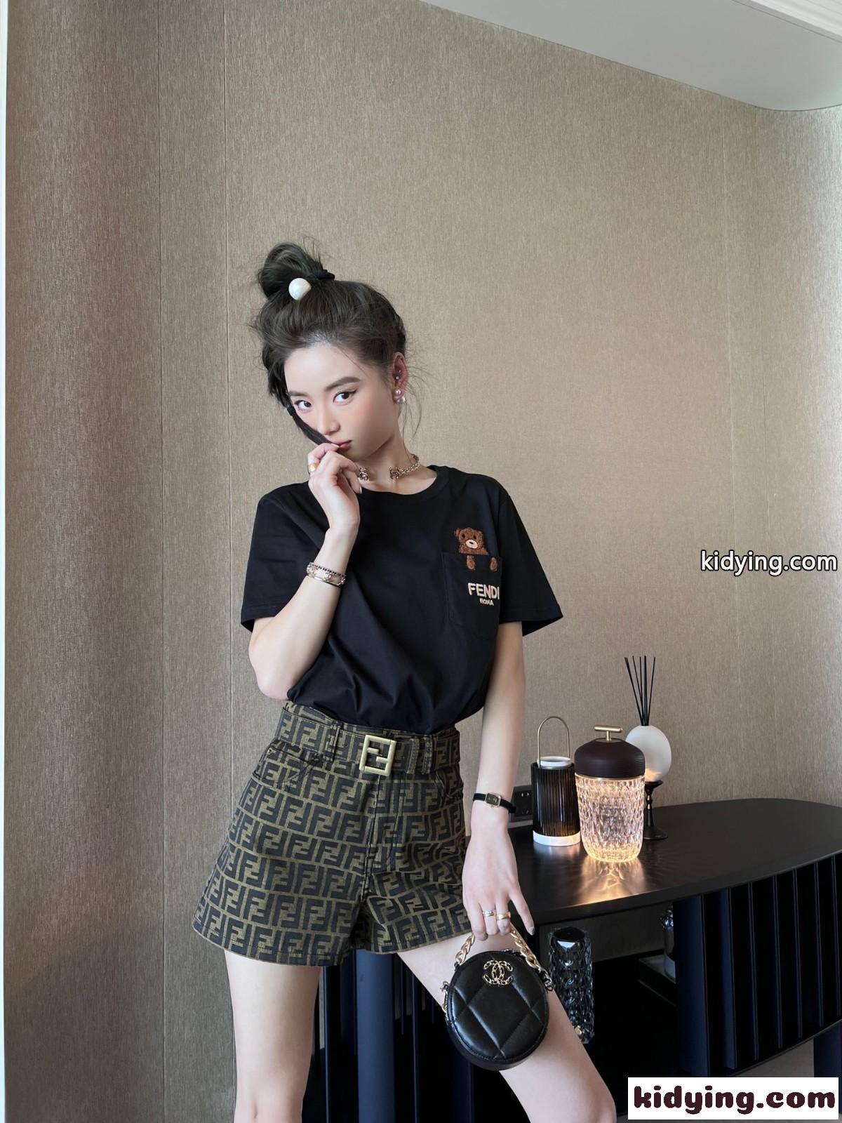 コットン 半袖 フェンディ Tシャツ コピー レディース トップス おしゃれ カジュアル 可愛い クルーネック ゆったり-4