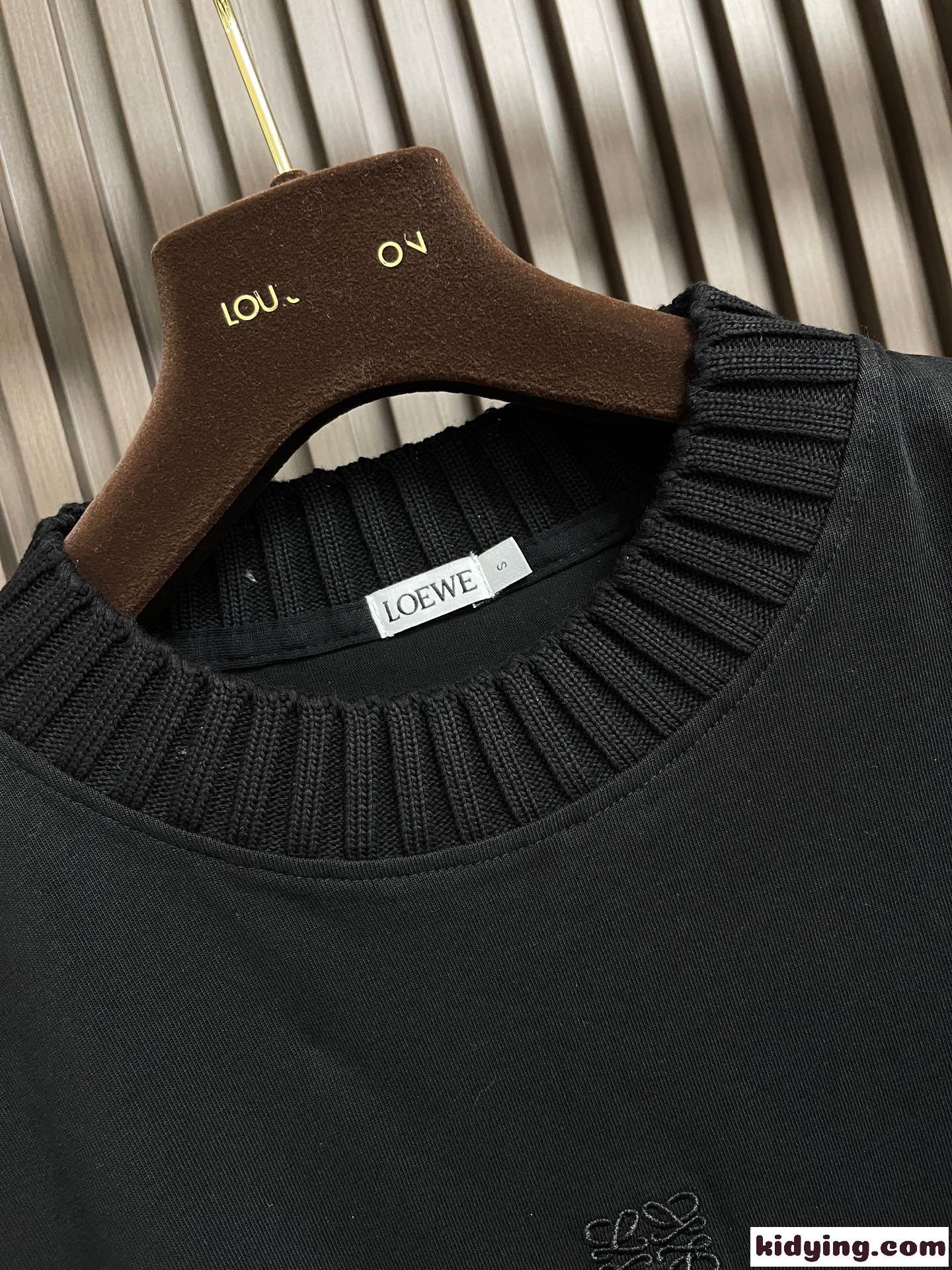 アナグラム刺繍 クルーネック 長袖Tシャツ ロエベ Tシャツ 偽物 ブラック-4