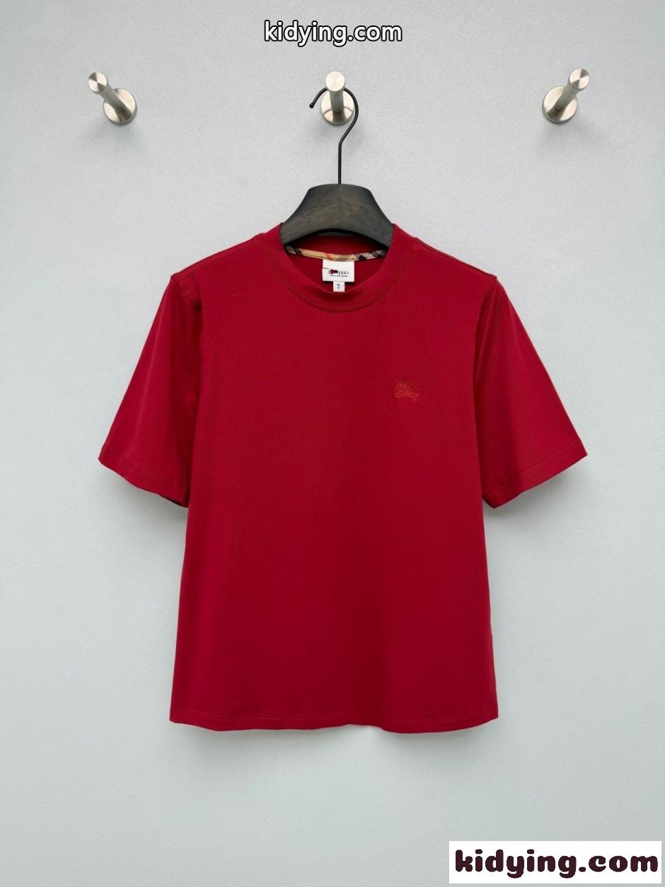 シンプル クルーネック 半袖Tシャツ バーバリー Tシャツ 偽物 コットン レッド-0