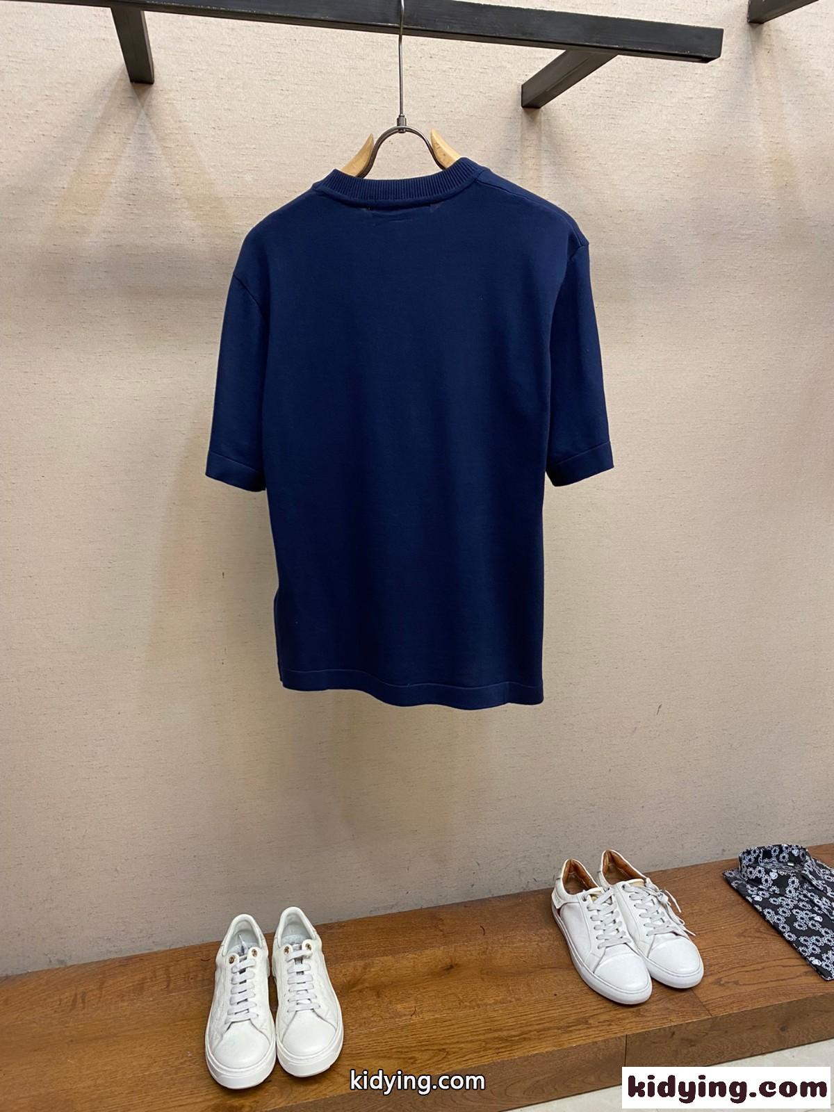 シグネチャーショートスリーブコットンクルーネック ルイ・ヴィトン Tシャツ 偽物 ブルー-0