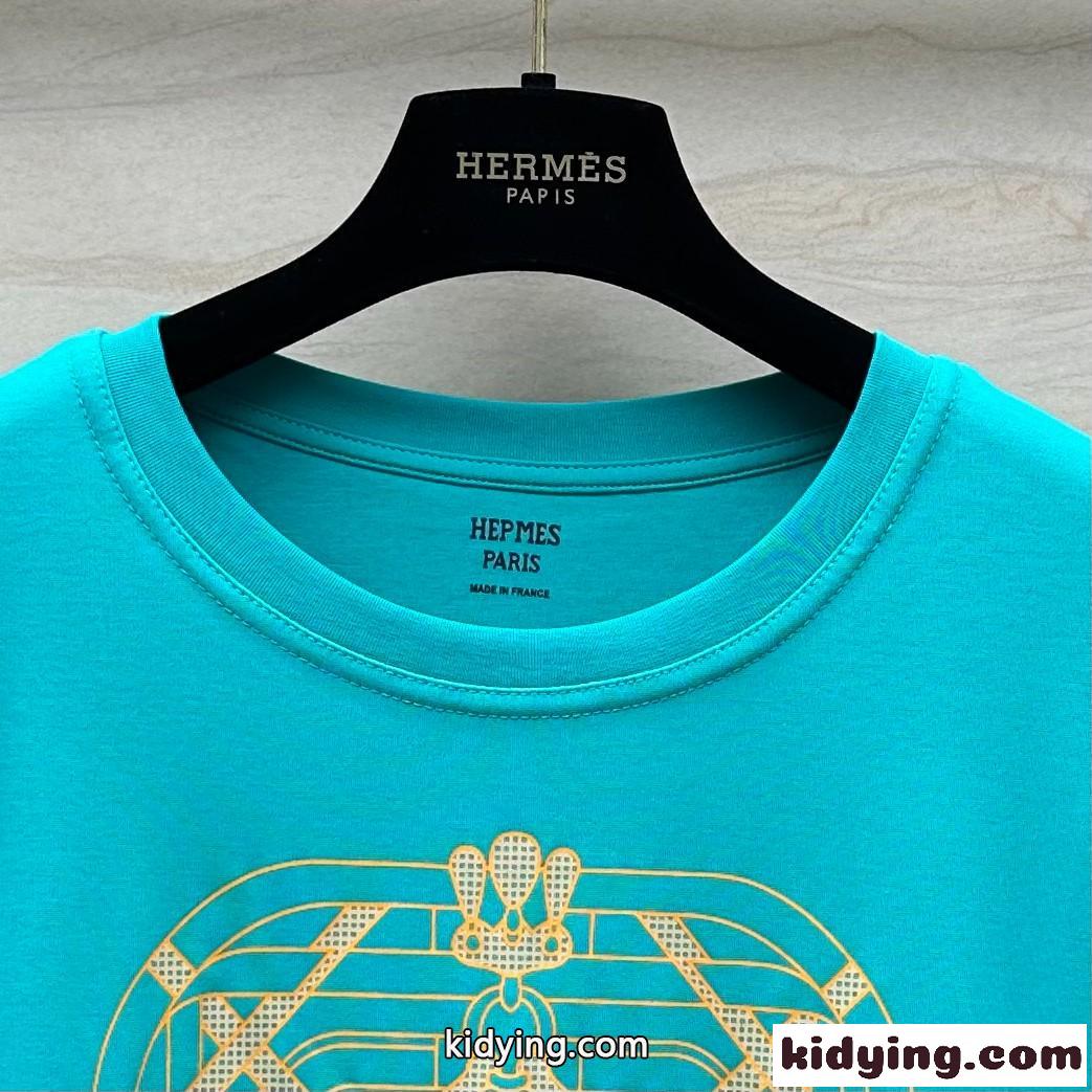 大人気 使い勝手の良い 半袖Tシャツ エルメス Tシャツ コピー ブルー-4