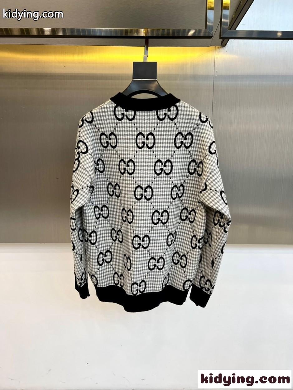 GG チェック柄 グッチ セーター 偽物 クルーネック プルオーバー ブラック-3