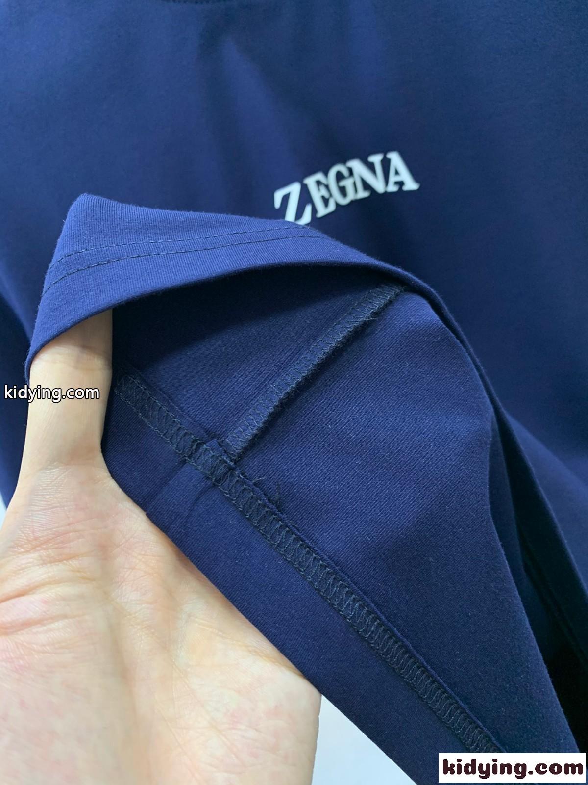 ベーシック シンプル ロゴ クルーネック 半袖Tシャツ エルメネジルド・ゼニア Tシャツ コピー ブルー-4