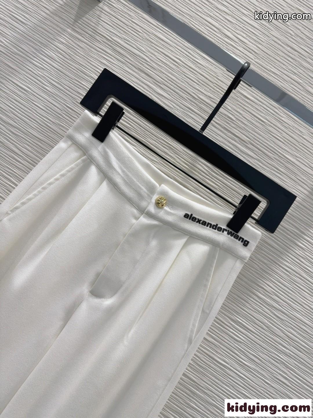 シンプル ロゴ入り ロングパンツ アレキサンダーワング パンツ コピー ホワイト-2