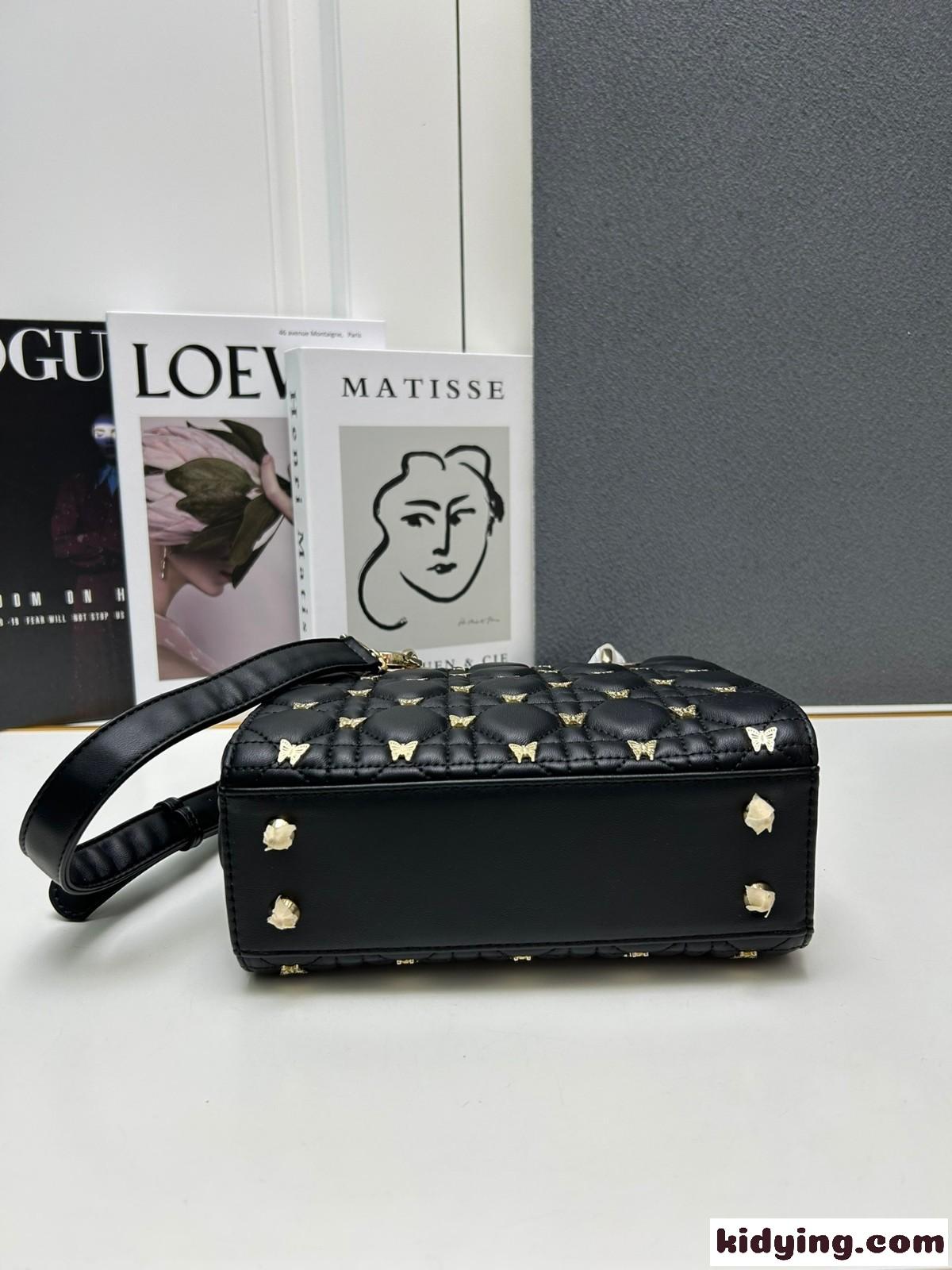 バタフライスタッズ カナージュ LADY DIOR スモール ハンドバッグ 偽物 ブラック-2