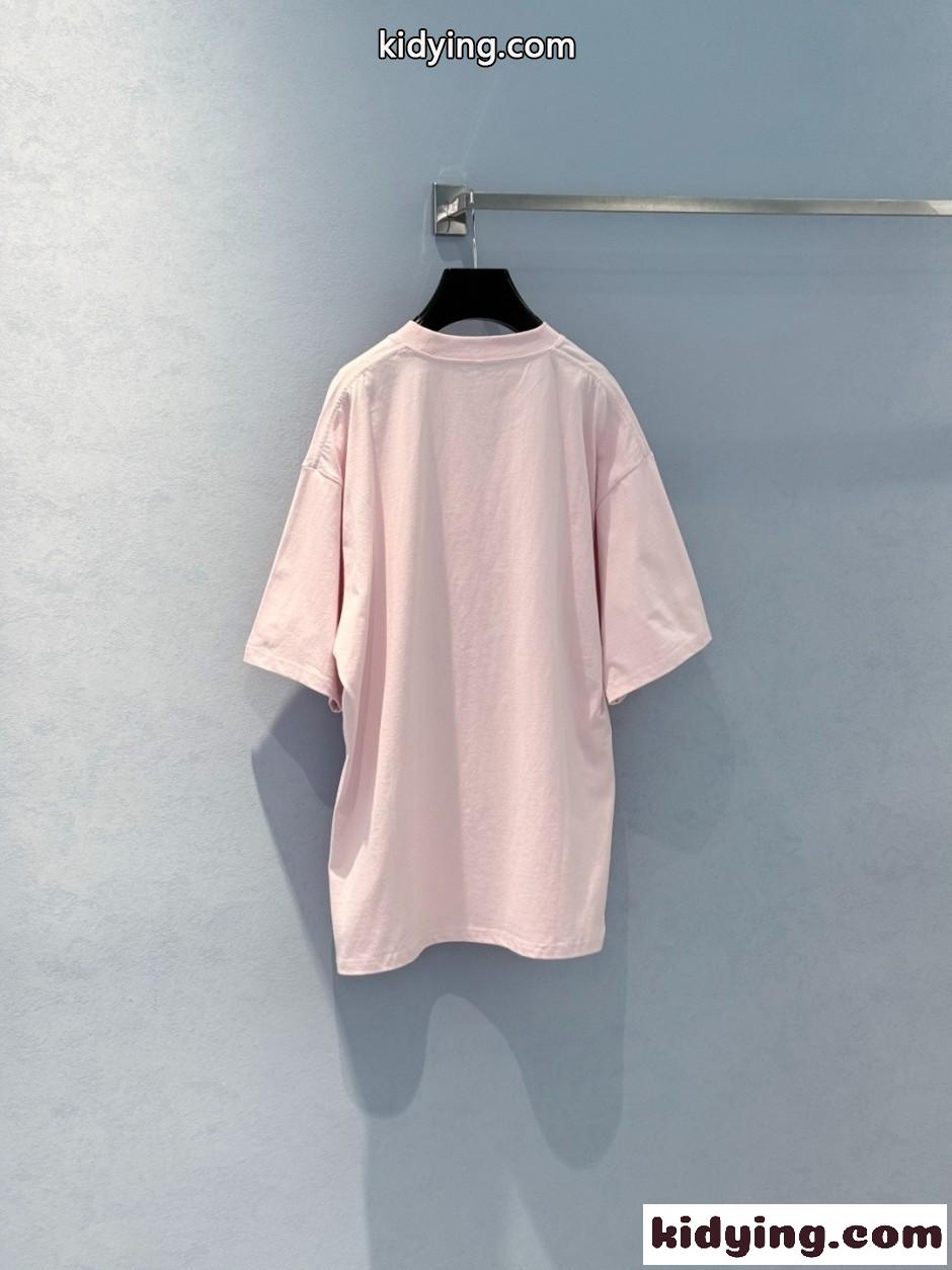 アレキサンダーワング Tシャツ 偽物 ユニセックス ロゴ 半袖Tシャツ ピンク-1