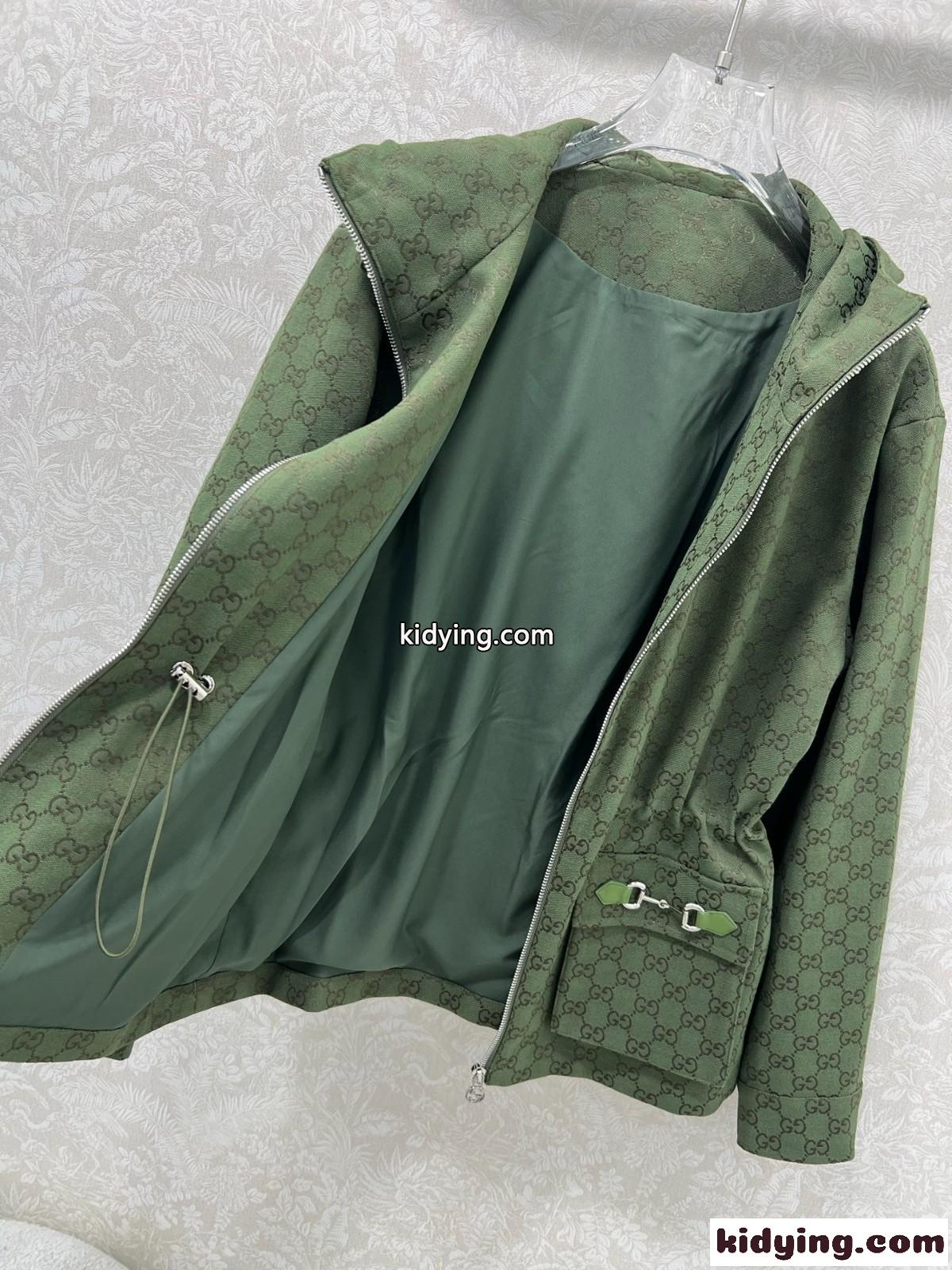 上品 カジュアル GGジャカード フーデッドジャケット グッチ ジャケット 偽物 グリーン-3