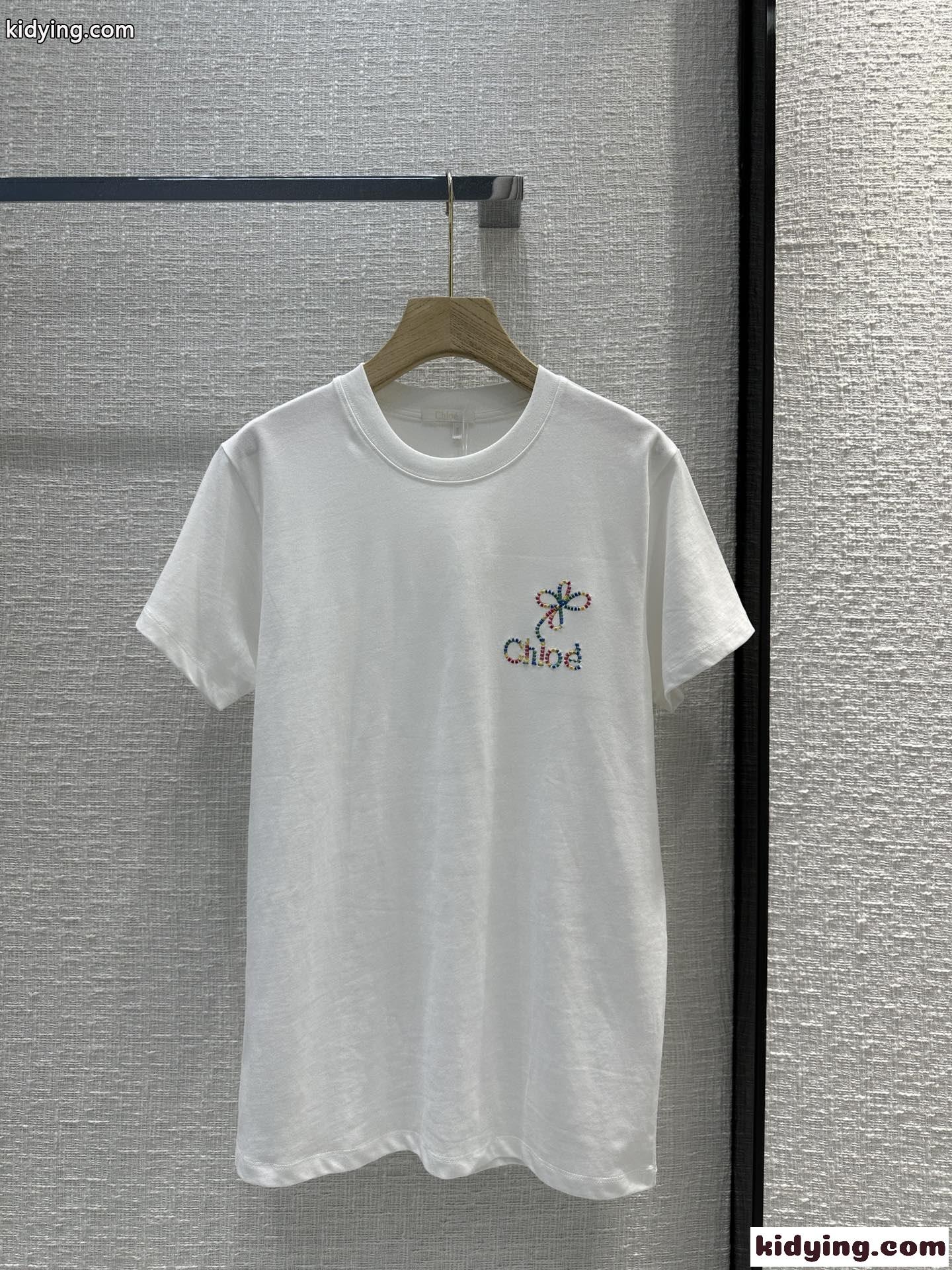 カジュアル 刺繍入り 半袖Tシャツ クロエ Tシャツ コピー ホワイト-2