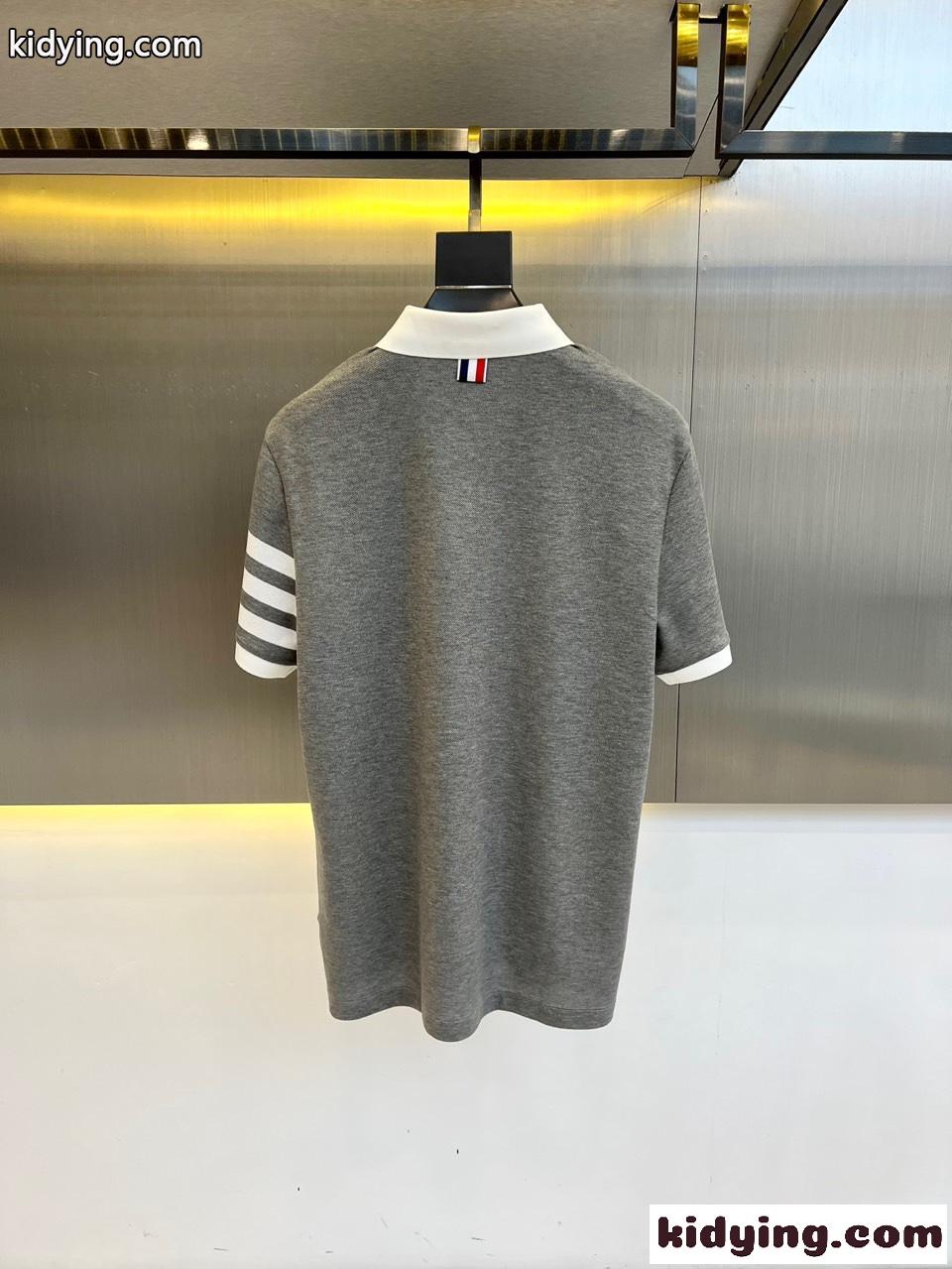 バイカラー コットン 半袖 ポロシャツ トムブラウン Tシャツ 偽物 グレー-1