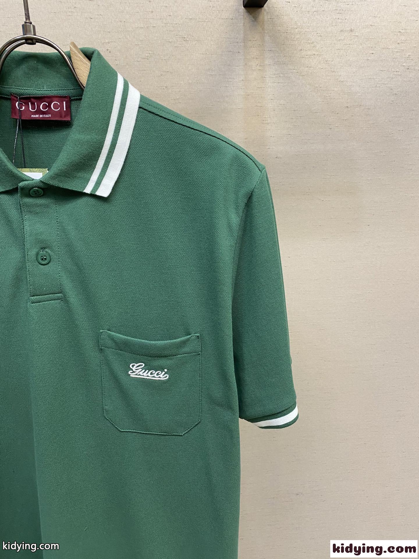 カジュアル コットン 半袖 ポロシャツ グッチ Tシャツ コピー メンズ トップス グリーン-2