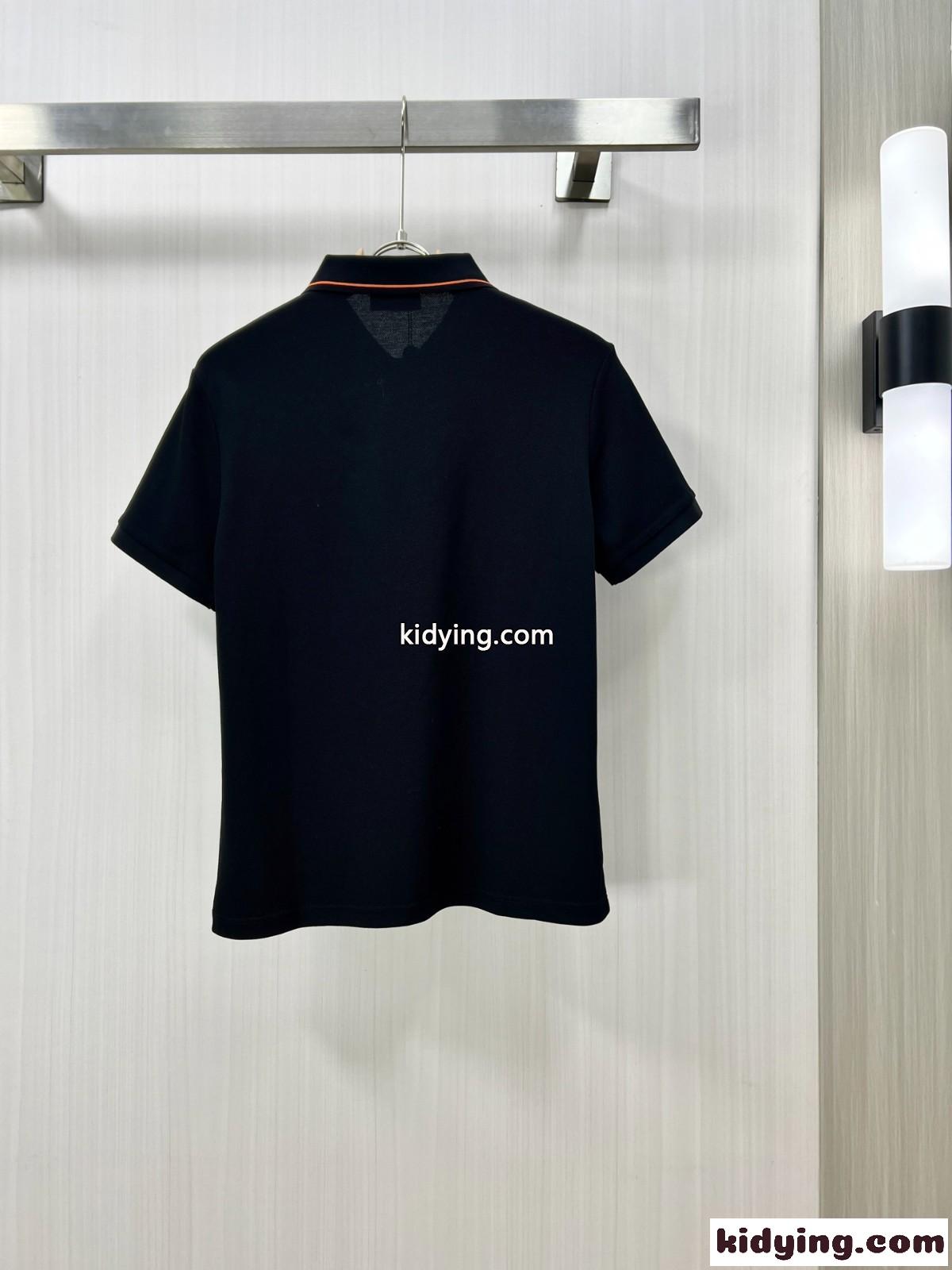 洗練された カジュアル コットンピケ ポロシャツ エルメス Tシャツ コピー ブラック-1