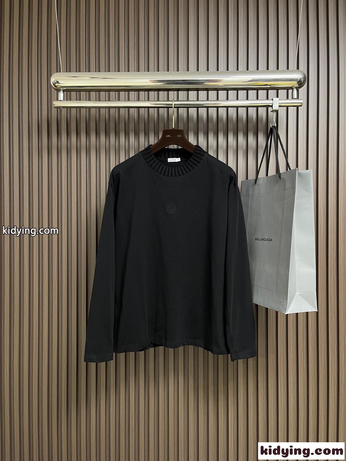 アナグラム刺繍 クルーネック 長袖Tシャツ ロエベ Tシャツ 偽物 ブラック-0