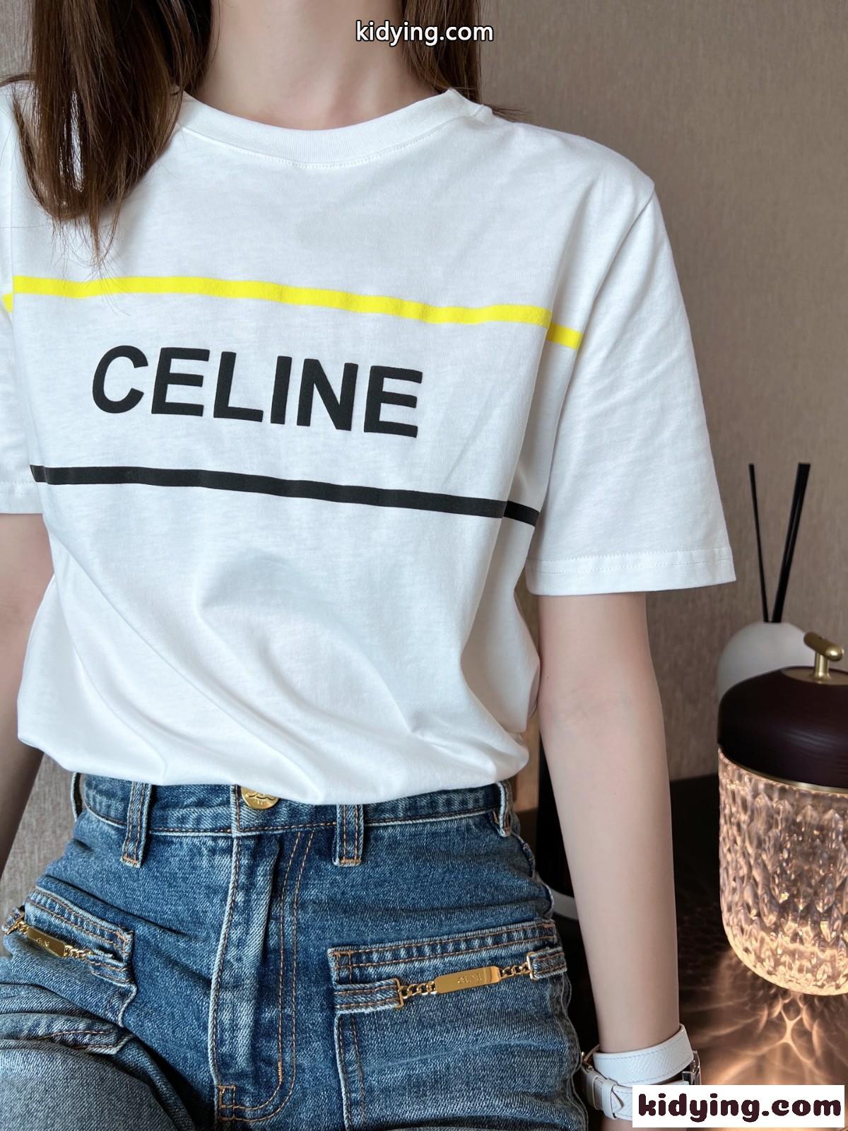 夏の定番 ベーシック ロゴプリント セリーヌ tシャツ コピー 半袖 クルーネック カジュアル トップス-4