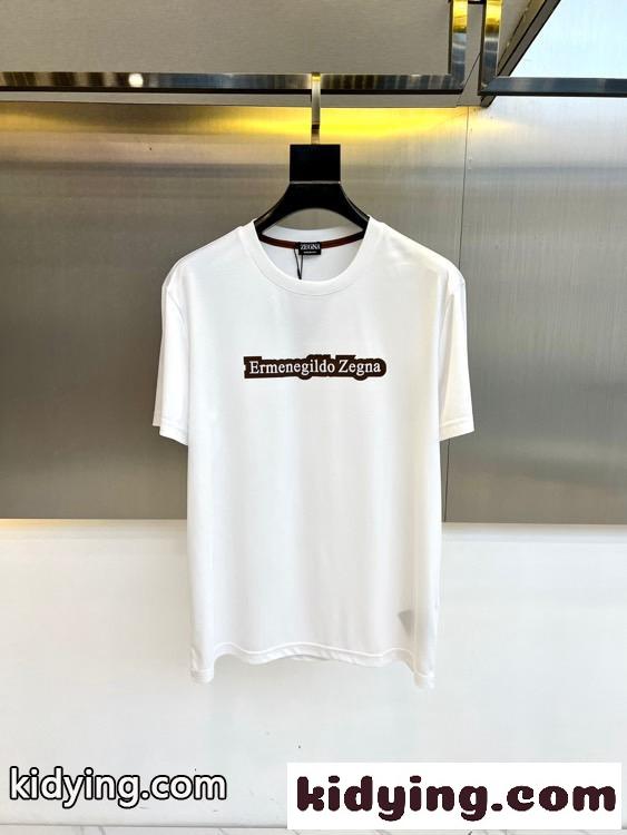 シンプル ロゴ 半袖Tシャツ エルメネジルド・ゼニア Tシャツ コピー クルーネック ホワイト-0