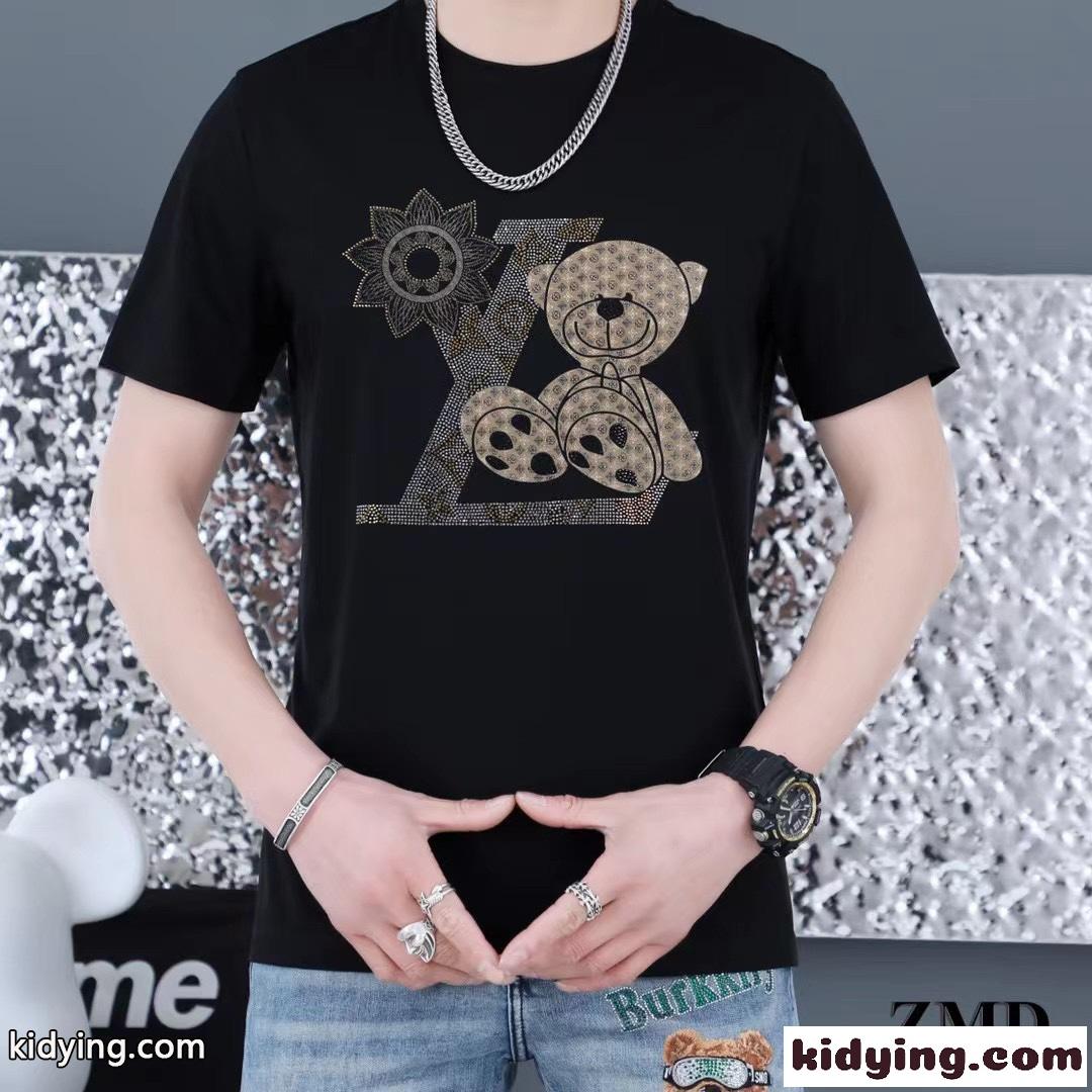 人気 カジュアル おしゃれ クールネック 半袖 Tシャツ 快適 ルイ・ヴィトン Tシャツ コピー ホワイト ブラック-5