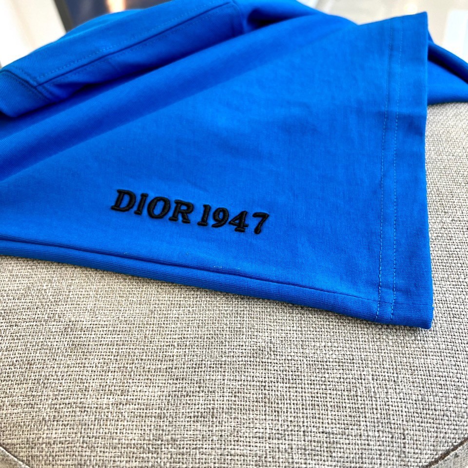 シンプル クルーネック ロゴ入り クリスチャン・ディオール 半袖Tシャツ コピー ブルー-3