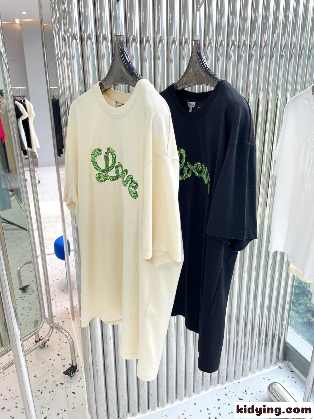 人気 ゆったり ロゴ 刺繍 クルーネック ロエベ tシャツ コピー 半袖 体型カバー 半袖 トップス-0