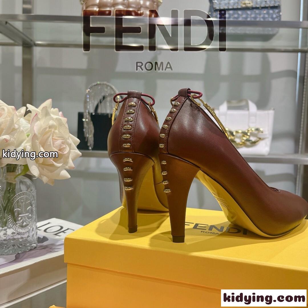 フェンディ フィーロ レザー パンプス スーパーコピー ハイヒール ダークブラウン-4