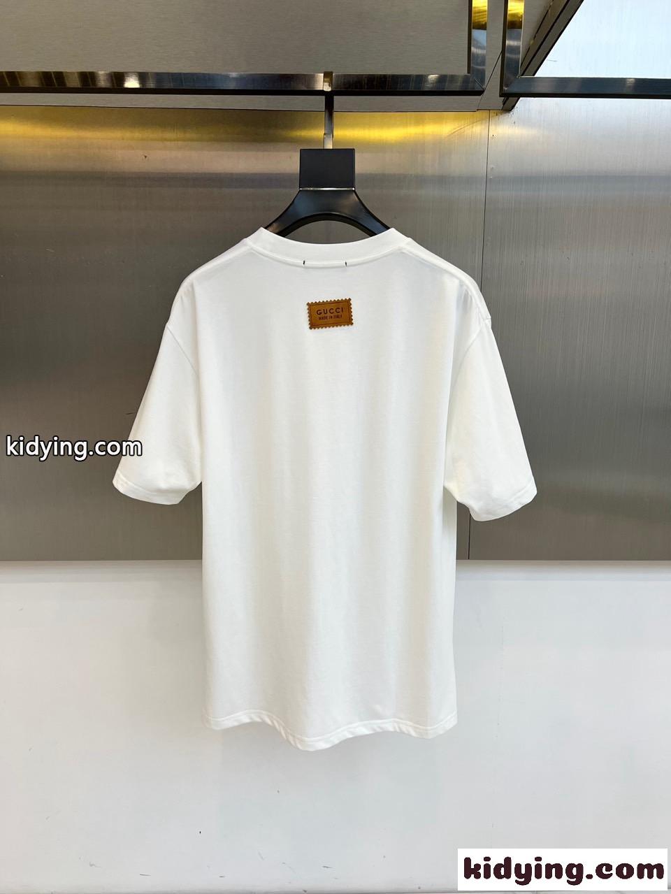 洗練された シンプル 刺繍入り 半袖Tシャツ グッチ Tシャツ 偽物 合わせやすい ホワイト-3