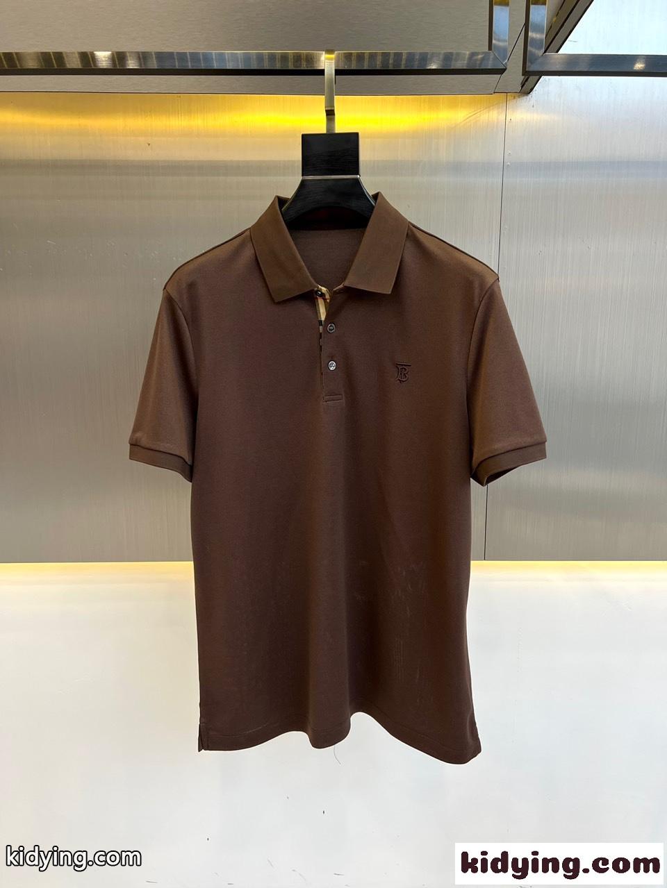 クラシック バーバリー 半袖Tシャツ コピー コットンピケ ポロシャツ ダークブラウン-0