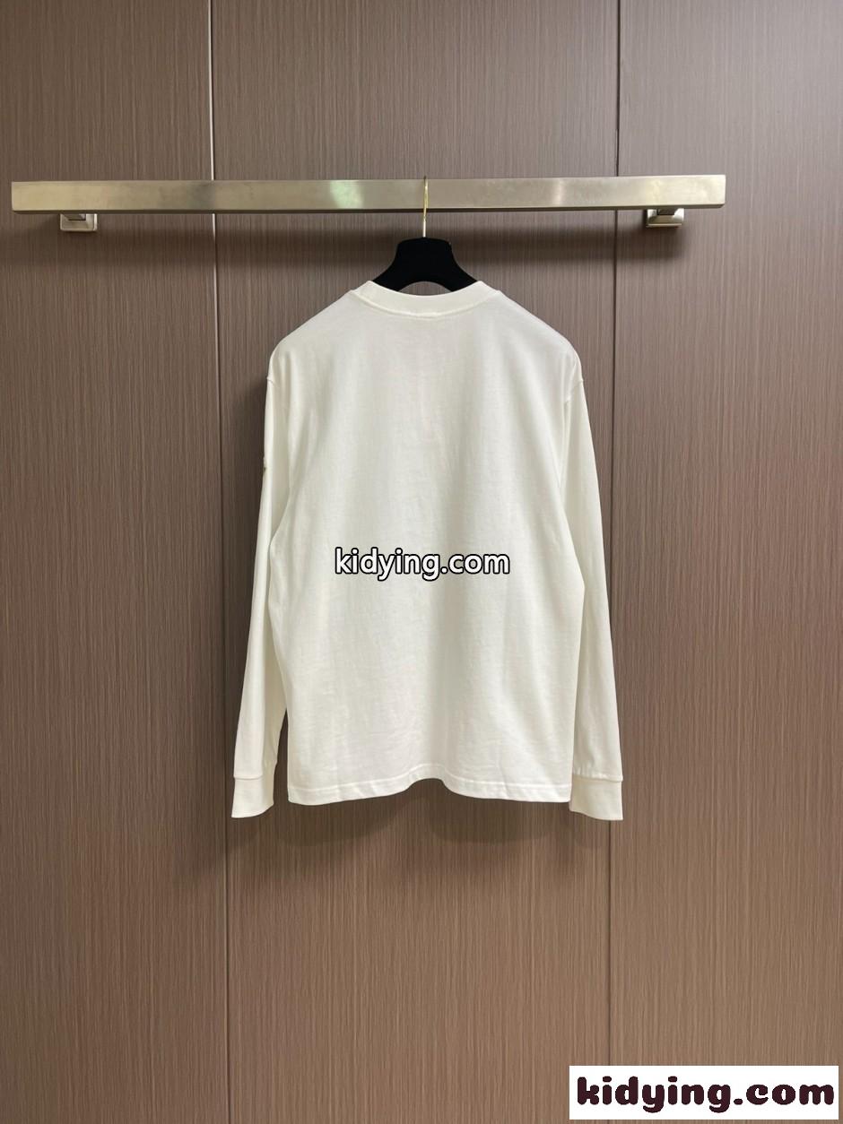 カジュアル ロゴ入り コットン 長袖Tシャツ モンクレール Tシャツ 偽物 ホワイト-1