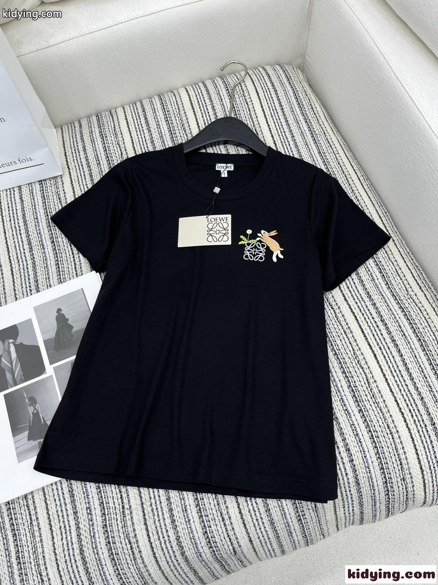 お値打ち価格 ロエベtシャツコーデコピー 半袖 トップス ティーシャツ 純綿 夏服 シンプル ブラック-0
