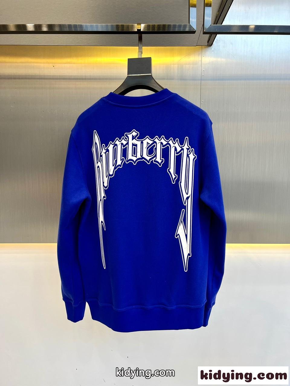 バーバリー Tシャツ コピー 定番 プリント クルーネック コットン スウェットシャツ ブルー-3