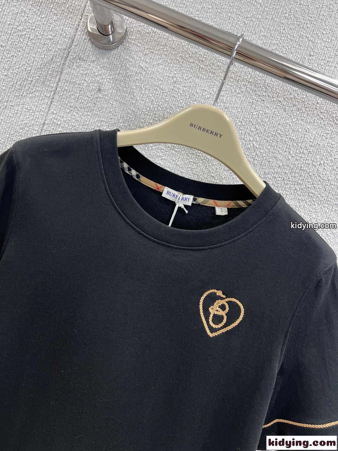 Bハート コットンTシャツ バーバリー Tシャツ コピー クルーネック ブラック-0