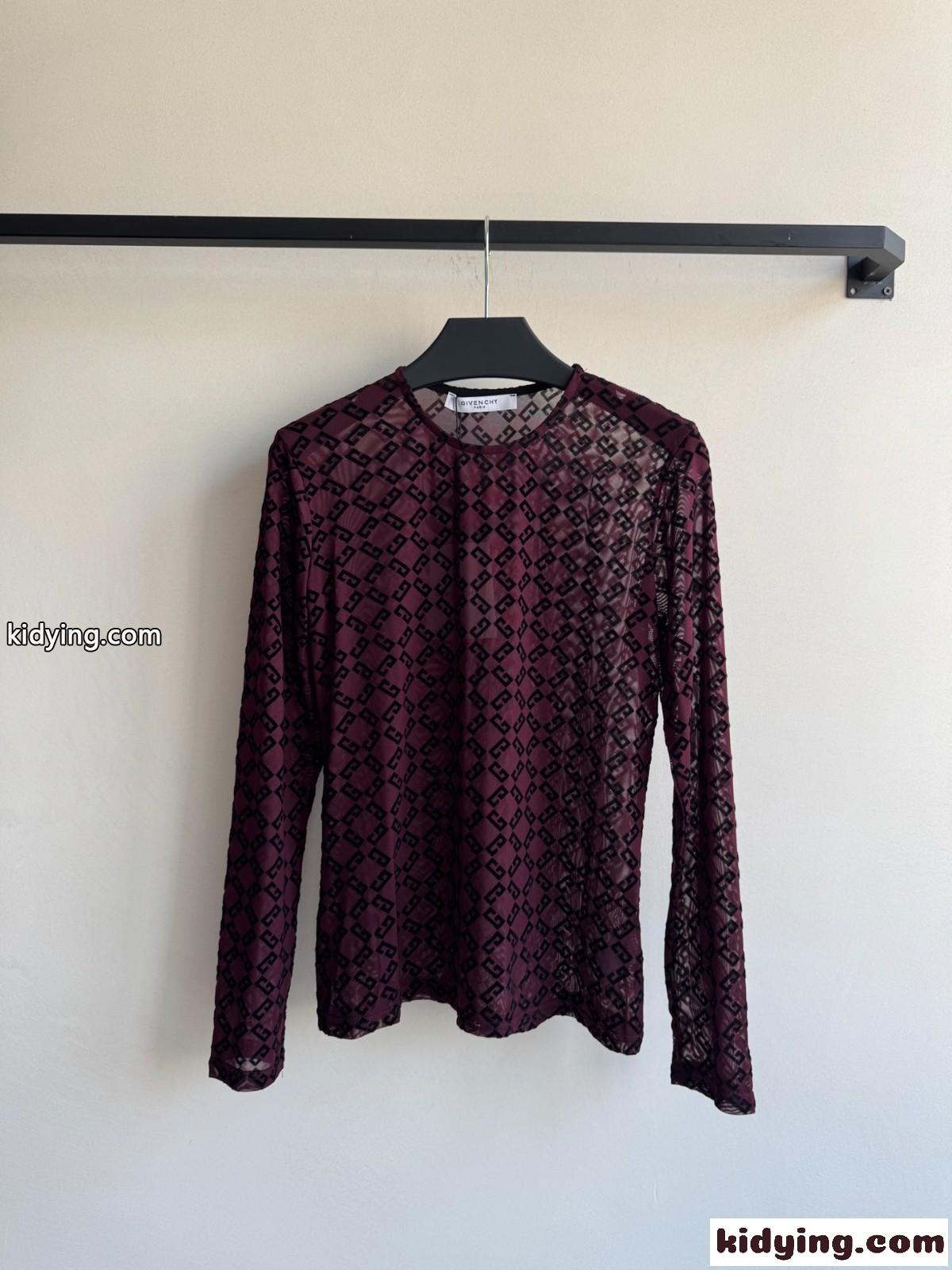 モノグラム 総柄 シアートップス ジバンシィ Tシャツ コピー 長袖Tシャツ レッド-0
