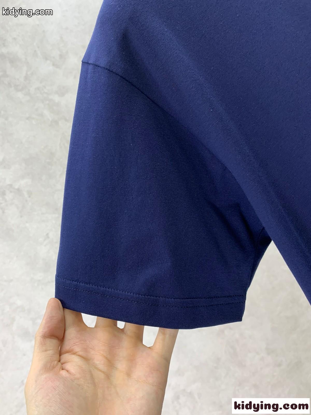 ベーシック シンプル ロゴ クルーネック 半袖Tシャツ エルメネジルド・ゼニア Tシャツ コピー ブルー-3