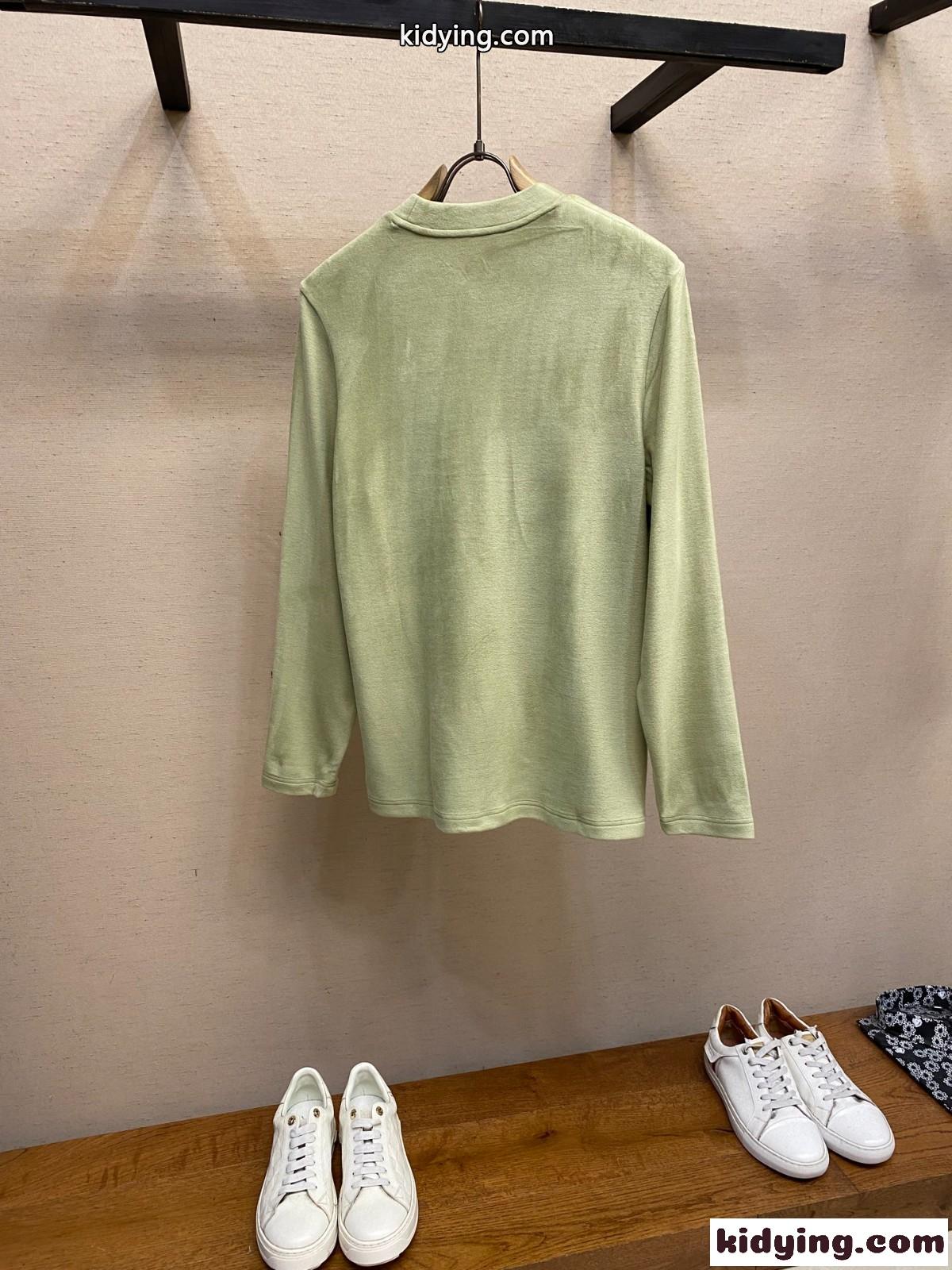 シンプル 上品 ロゴ 長袖Tシャツ エルメネジルド・ゼニア Tシャツ 偽物 グリーン-1
