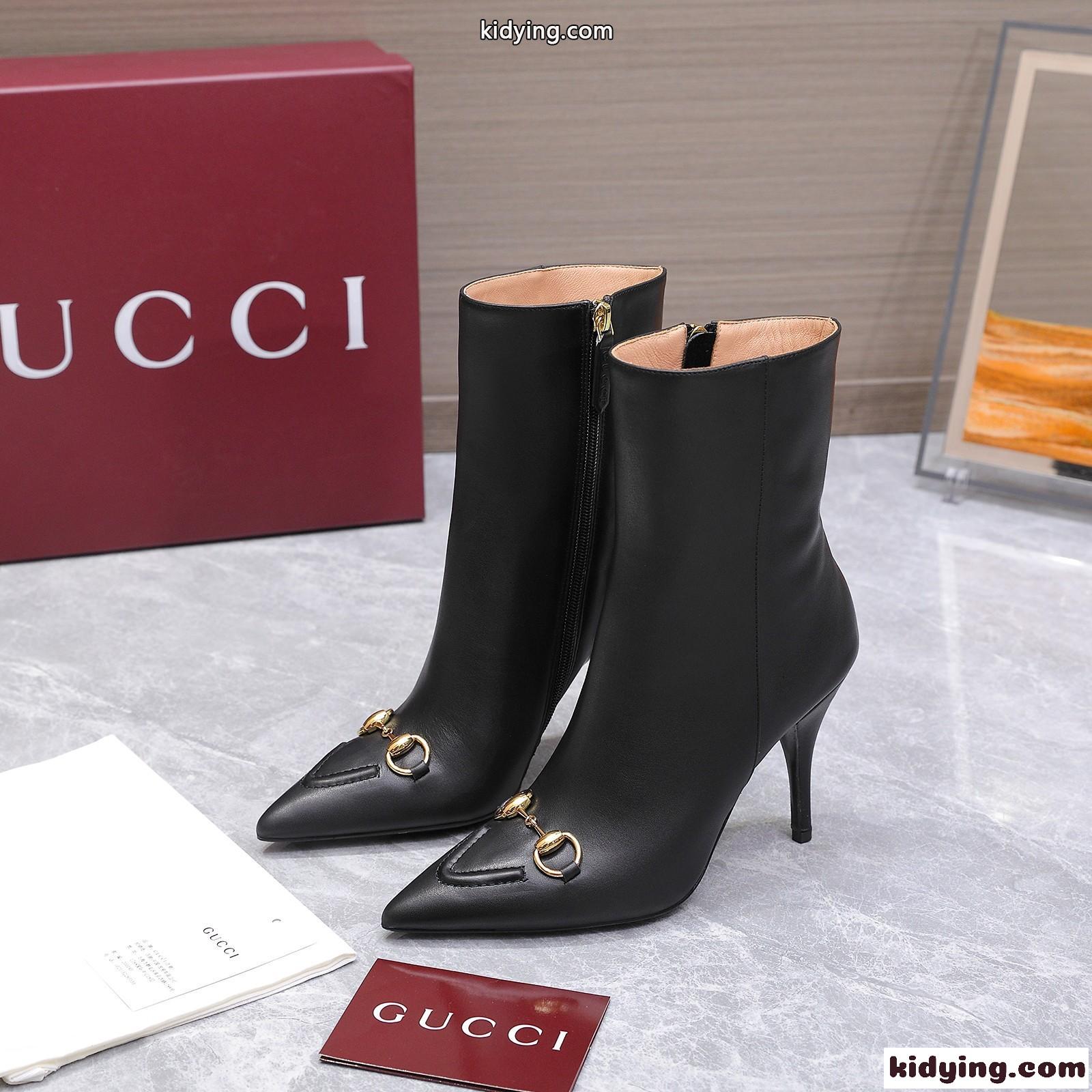 Gucci ホースビット レザー アンクルブーツ グッチ ブーツ コピー ポインテッドトゥ ブラック-2