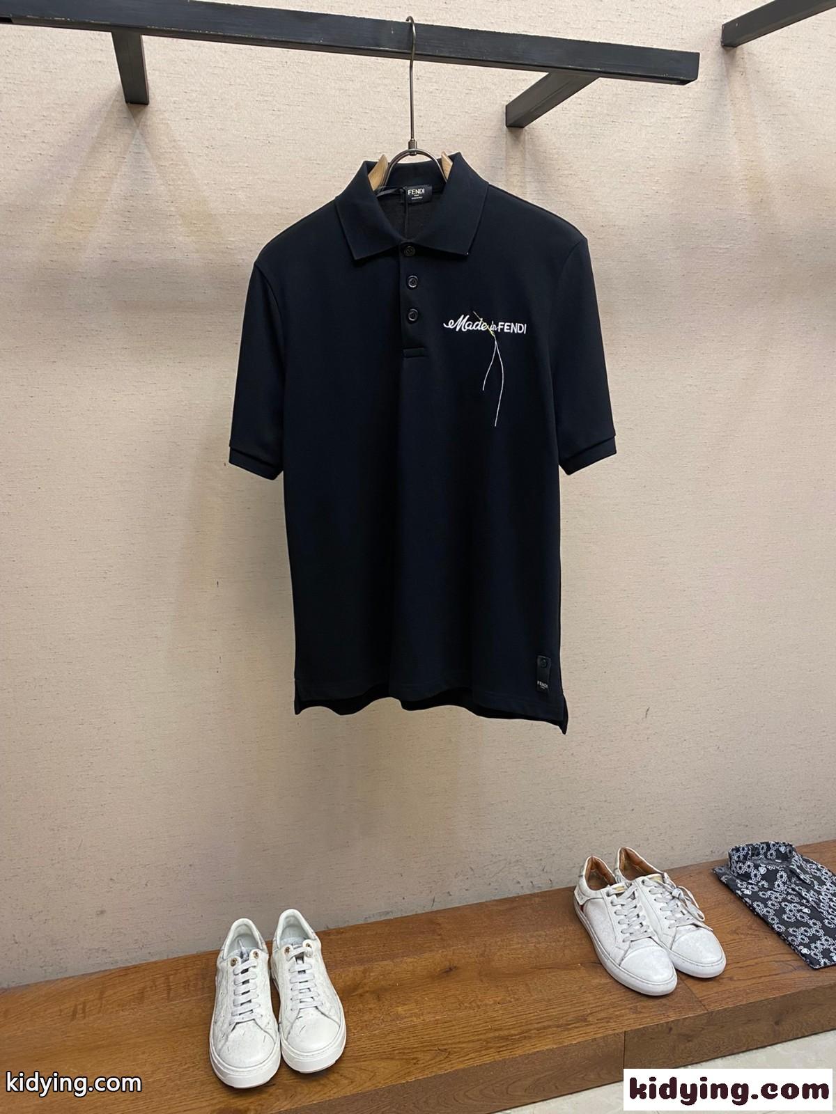 人気 カジュアル フェンディ 半袖Tシャツ コピー コットンピケ ポロシャツ ブラック-0