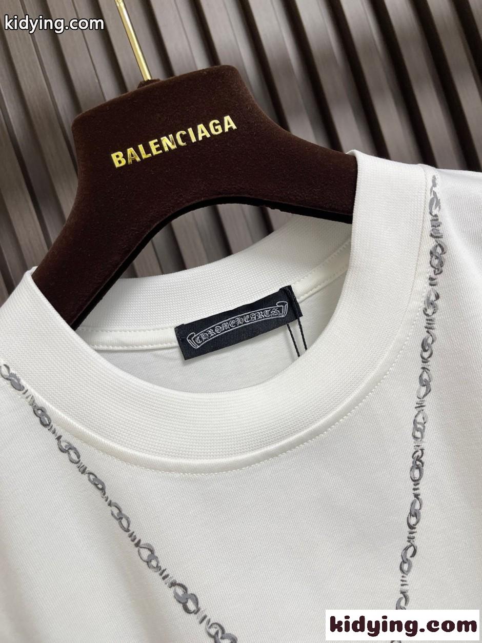 ネックレスプリント 半袖Tシャツ クロムハーツ Tシャツ 偽物 クルーネック-4