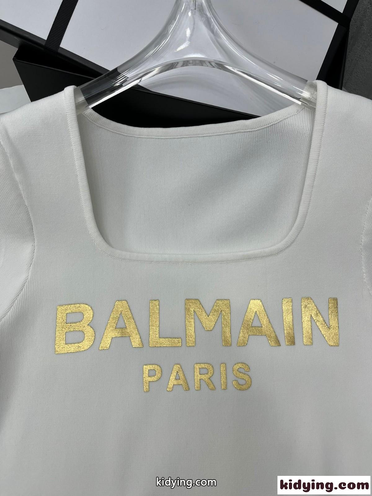 ロゴ プリント バルマン tシャツ コピー クルーネック ニット おしゃれ 半袖 春夏 新作 優しい肌触り 快適-4