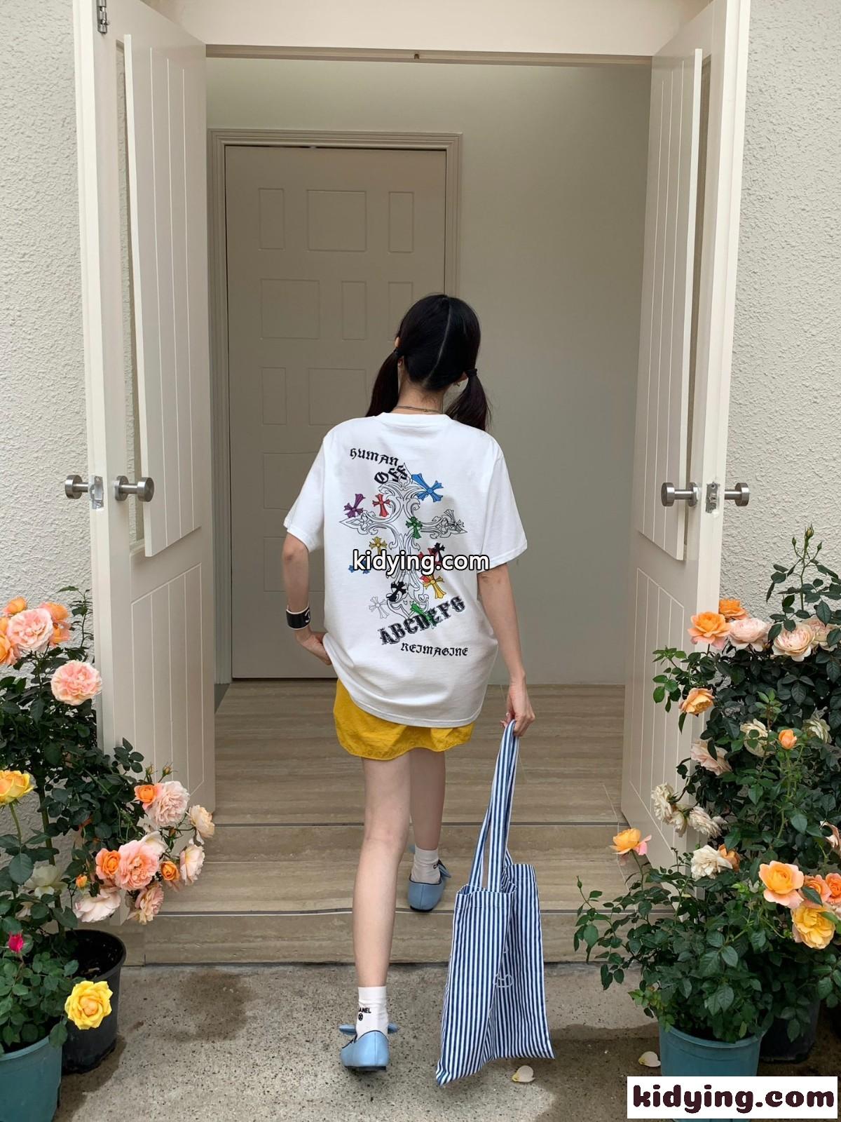 ユニセックス プリント 半袖Tシャツ クロムハーツ Tシャツ コピー コットン ホワイト-3