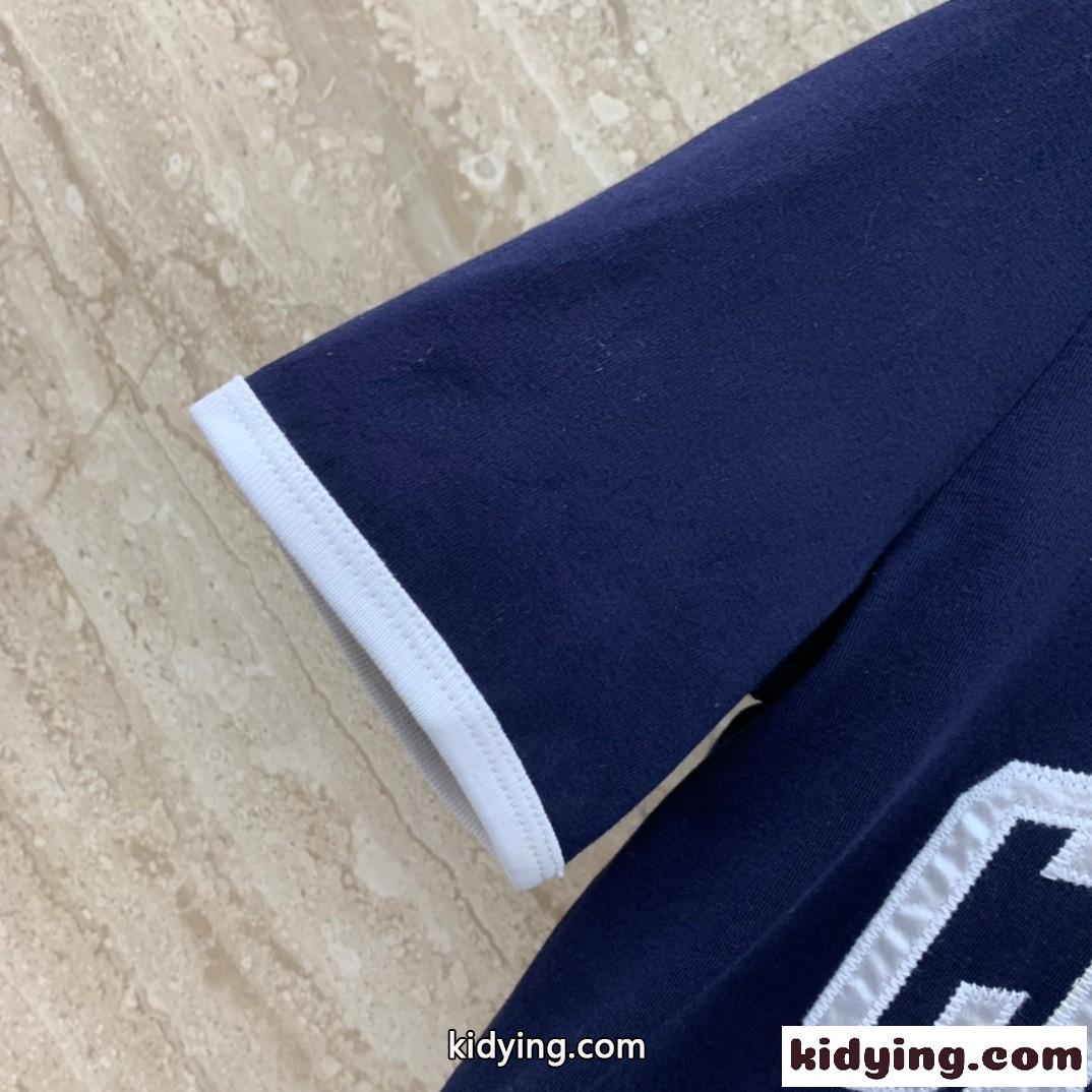 人気 定番 ロゴ クルーネック 半袖Tシャツ セリーヌ Tシャツ コピー ネイビー-4