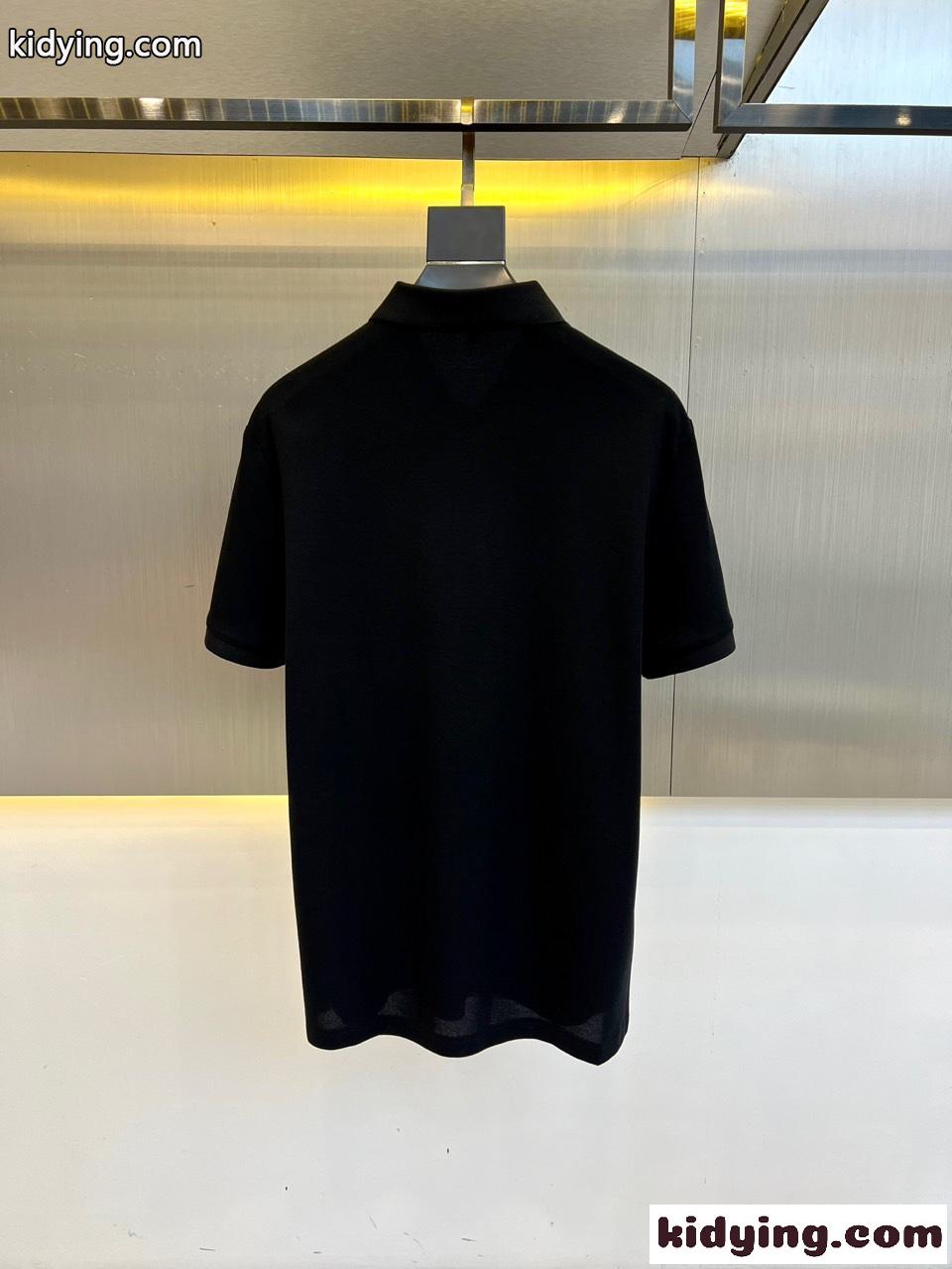 シンプル カジュアル 半袖 ポロシャツ プラダ Tシャツ 偽物 ブラック-3